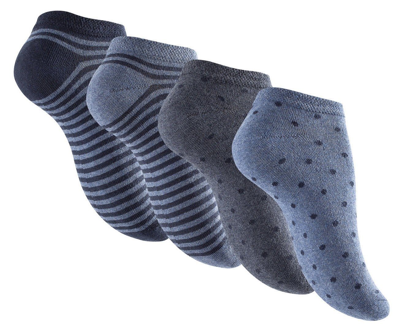 Reslad Sneakersocken Damen Motiv Socken (8 x Paar) süße Söckchen für Frauen aus Baumwolle (8-Paar) Sneakersocken Füßlinge Damensocken blau (dot-stripes)