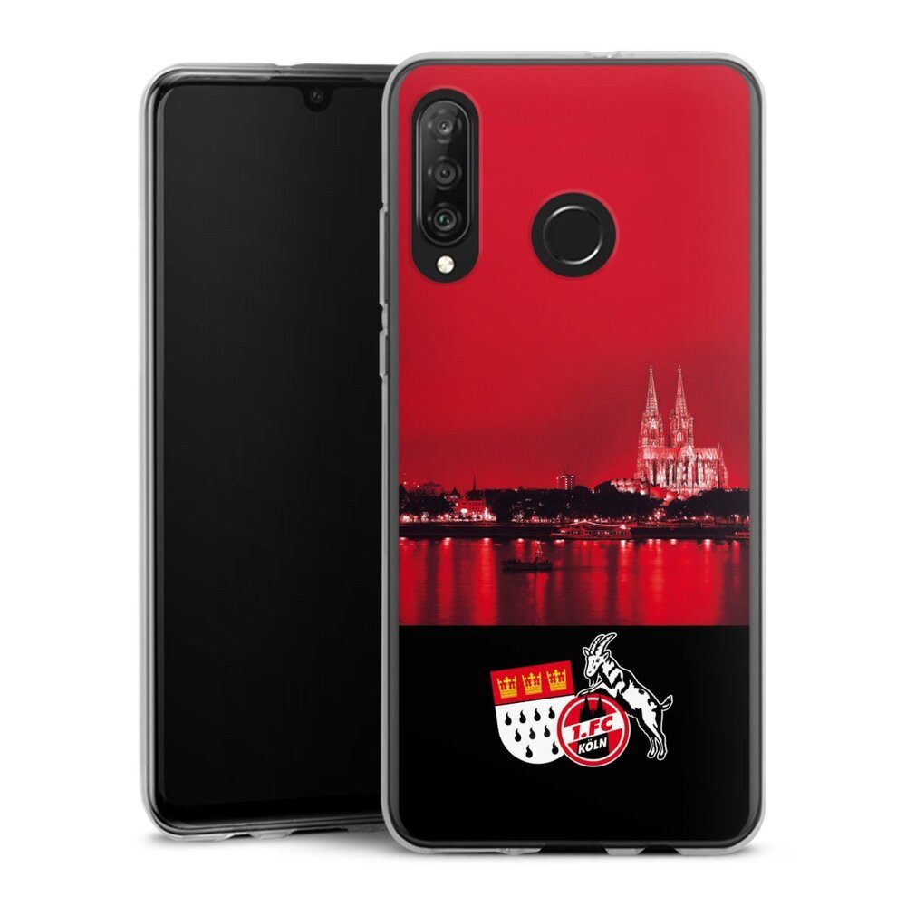 DeinDesign Handyhülle Skyline 1. FC Köln Offizielles Lizenzprodukt Skyline Köln Rot, Huawei P30 Lite Premium Silikon Hülle Bumper Case Handy Schutzhülle