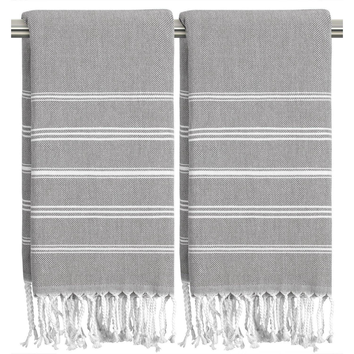 LuxusKollektion Handtuch Set Badehandtuch-Set 2er Türkisch 51x76cm grau mit Quaste, (2-St)