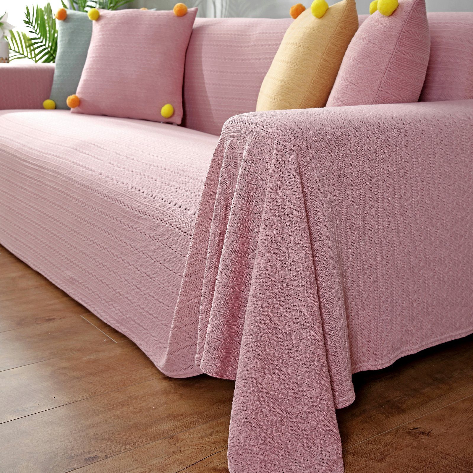 Pink Flechten,1-3 BTTO, Sofahusse Babydecke Farben Tagesdecke Sofadecke 4 Sitz Sofa, -überwurf Sofabezug,Gestrickte für Sofadecke,Couchschutz, -bezug