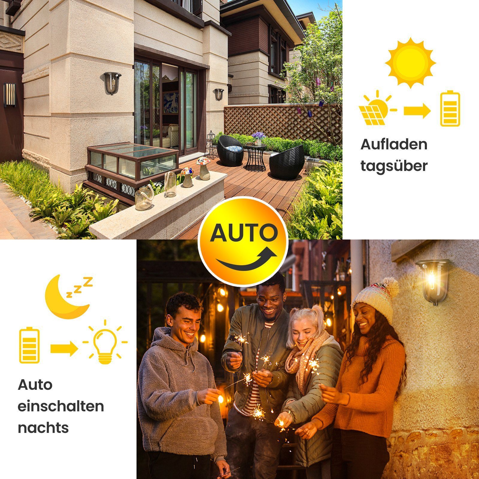 Elegear Außen-Wandleuchte 2 Stück Solarleuchte mit günstig online kaufen