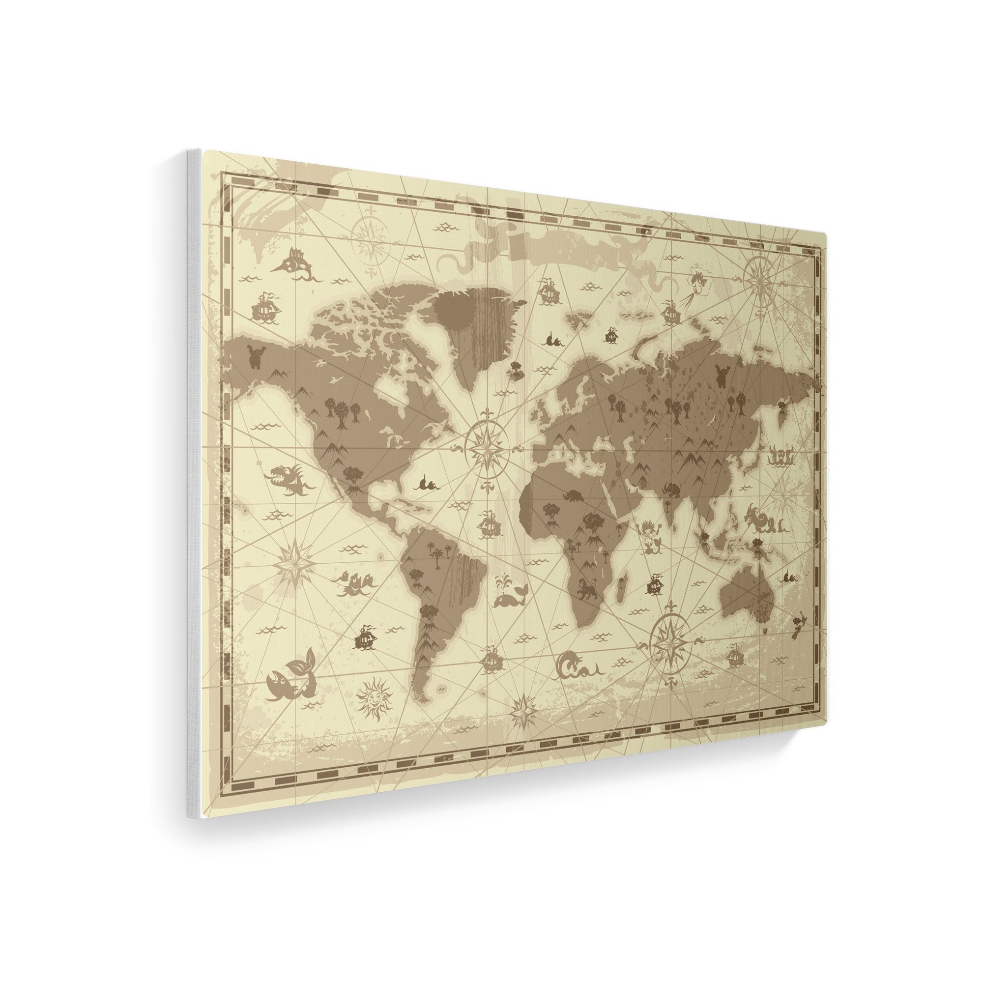 WallSpirit Leinwandbild "Antike Weltkarte" - moderner Kunstdruck - XXL Wandbild, Leinwandbild geeignet für alle Wohnbereiche