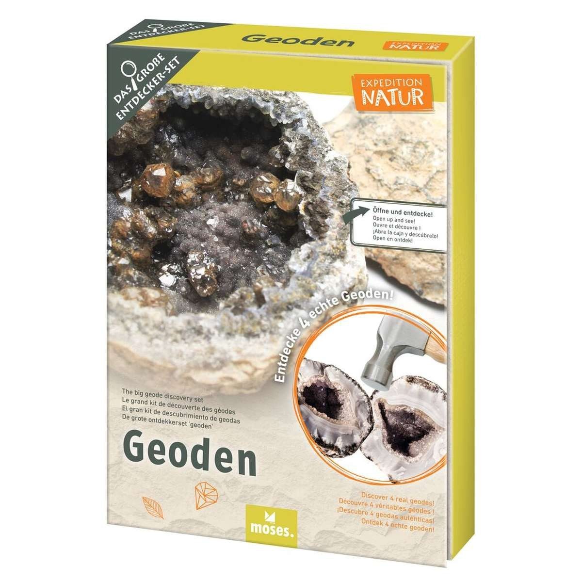 Moses. Verlag Kreativset Geoden-Entdecker Set Kinder 4 Geoden mit Lupe & Schutzbrille