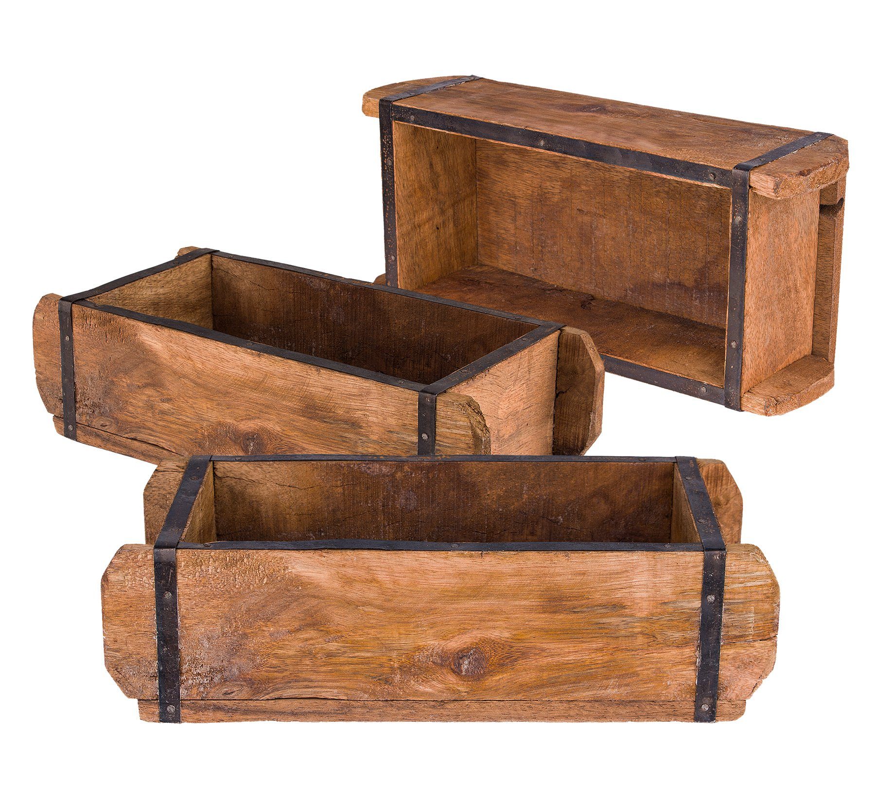 Allzweckkiste Ziegelform 32x14x9cm -Vintage Holzkiste mit Metallbeschlägen