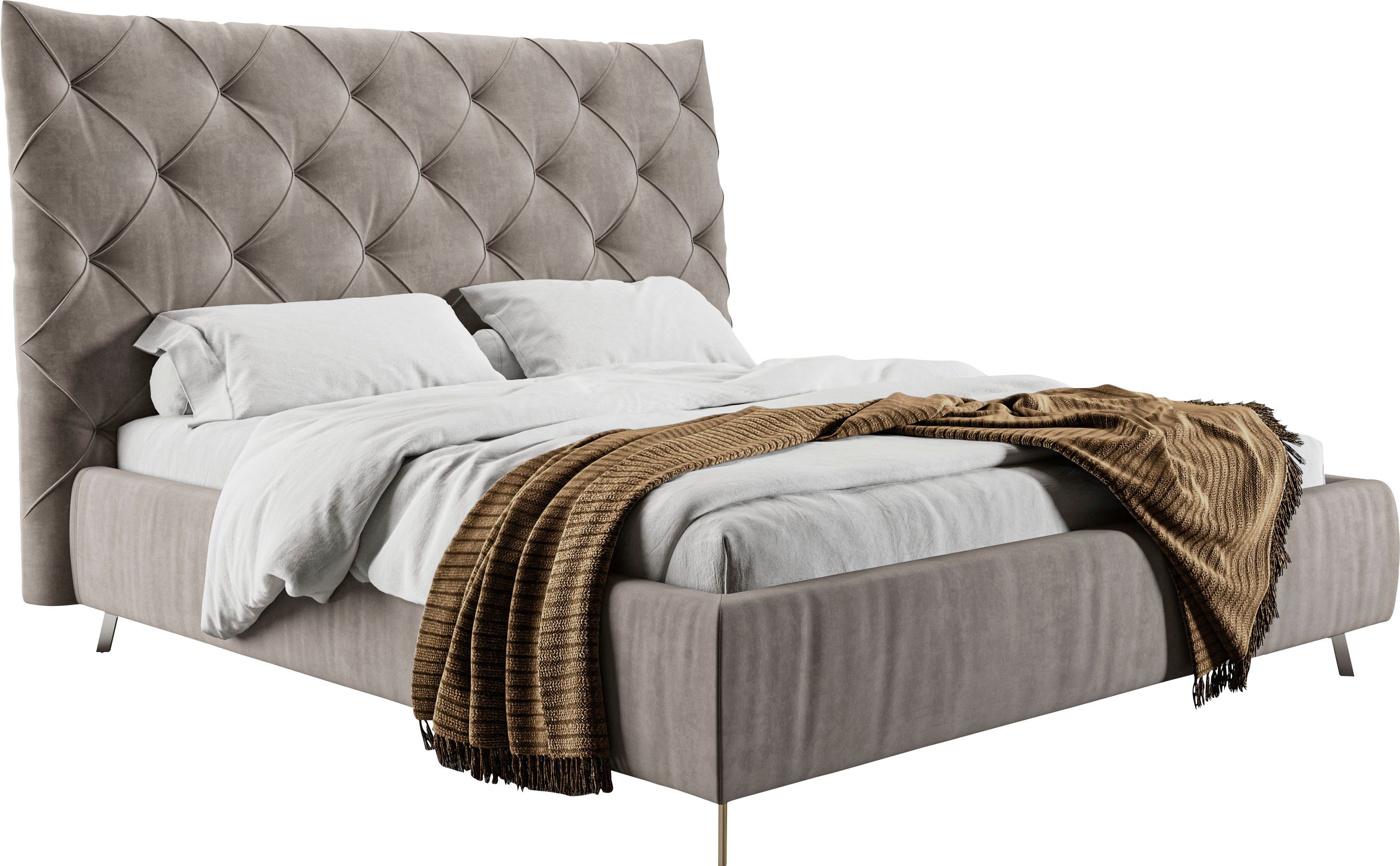 Home affaire Polsterbett Elloree, in 4 Breiten, hinten mit Originalstoff bezogen, auch in Leder, Kopfteilhöhe 143cm, belastbar bis 280 kg, auch in Überlänge 220cm
