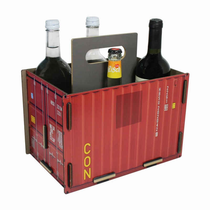 WERKHAUS® Flaschenkorb »Werkhaus - Sixpack "Container" Rot Flaschenträger Flaschenkorb Holz (CO1502)«