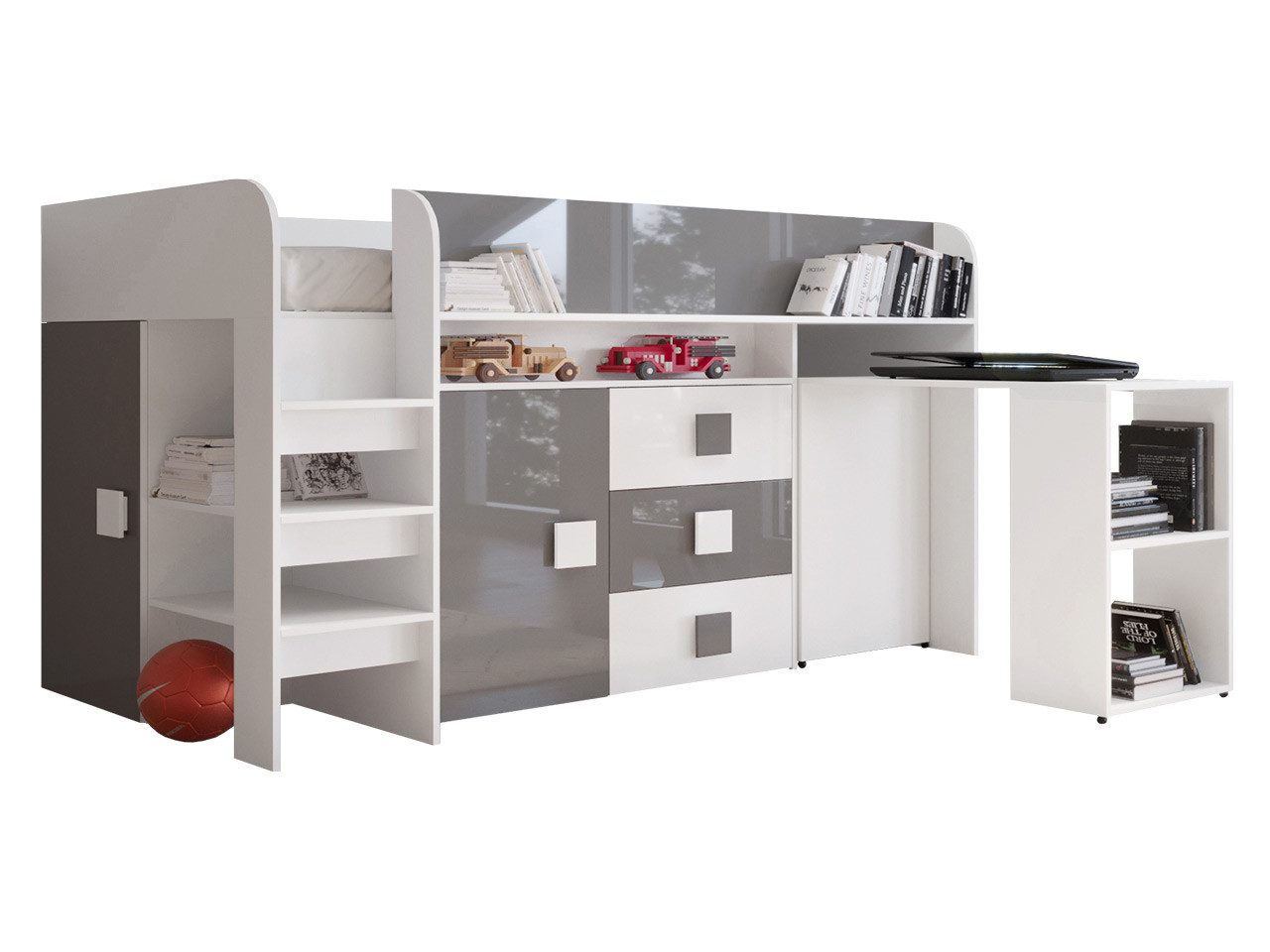 MIRJAN24 Hochbett Toledo 1 (Komplett-Set, Einzelbett mit Schreibtisch) 90x200 cm, mit drei Schubladen