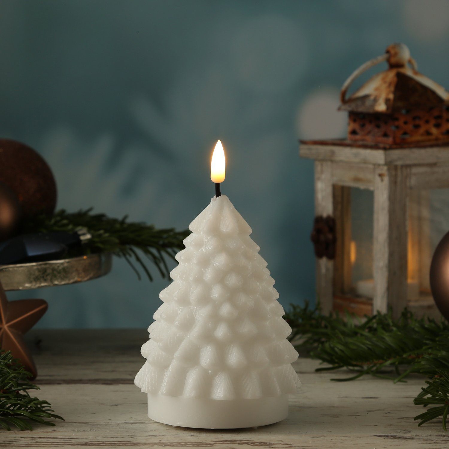 Deluxe Homeart LED-Kerze Tannenbaum Weihnachtsbaum Deluxe Echtwachs  flackernd H: 11cm weiß (1-tlg)