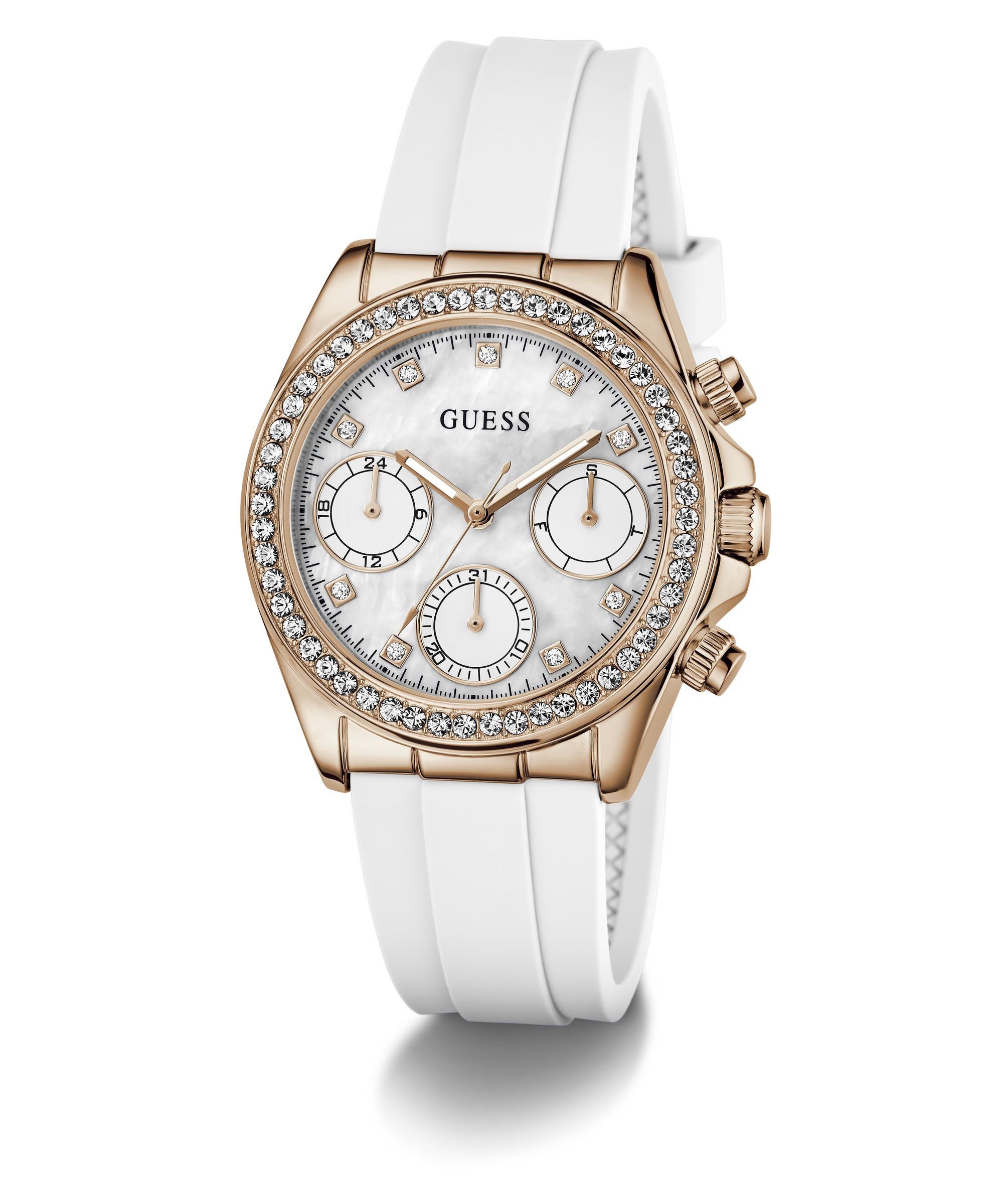 Guess Multifunktionsuhr VICTORIA GW1038L4, Quarzuhr, Armbanduhr, Damenuhr, Silikonarmband, analog, Wochentag, Tag