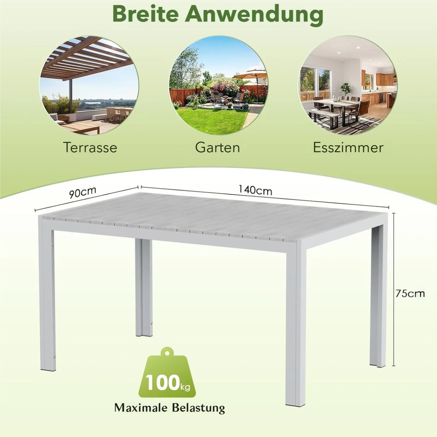 TLGREEN Gartentisch Wetterfest,Balkontisch Aluminium mit WPC Tischplatte, (Outdoor Esstisch für Balkon und Terrasse, Leichtgewicht), Stabiler Quadratisch Terrassentisch