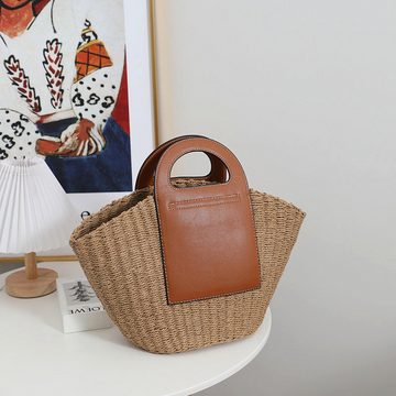 AUKUU Strandtasche Gespleißte Gespleißte Retro Strohtasche tragbare gewebte Tasche, mit großem Fassungsvermögen handgetragene Rattantasche