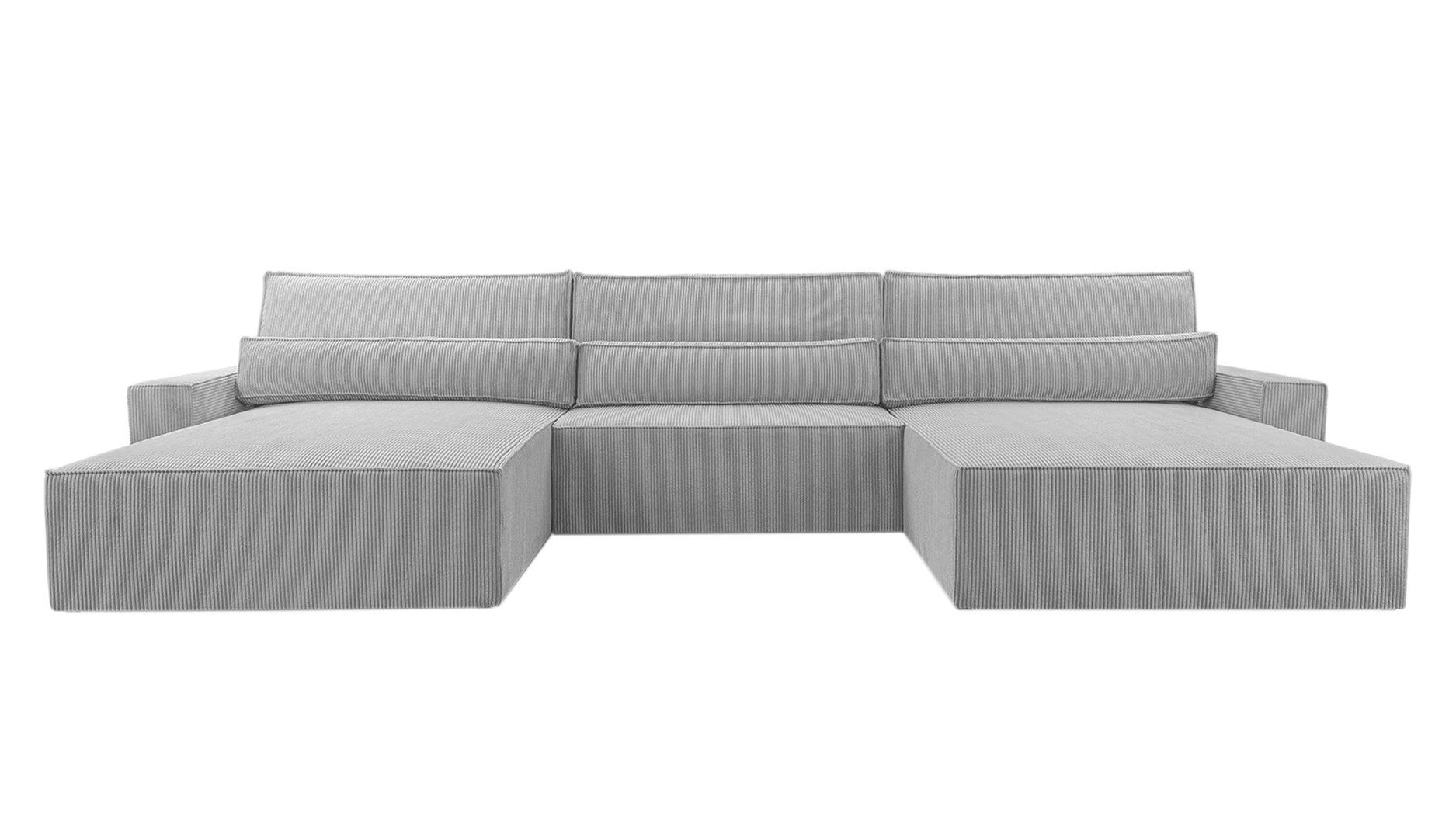 MOEBLO Wohnlandschaft DENVER U, Eckcouch Bettkasten Couch Sofa Ecksofa 420x85x185cm, - Polsterecke aus und Cordstoff Cord U-Form Schlaffunktion (Poso U-Sofa mit Hellgrau 110)