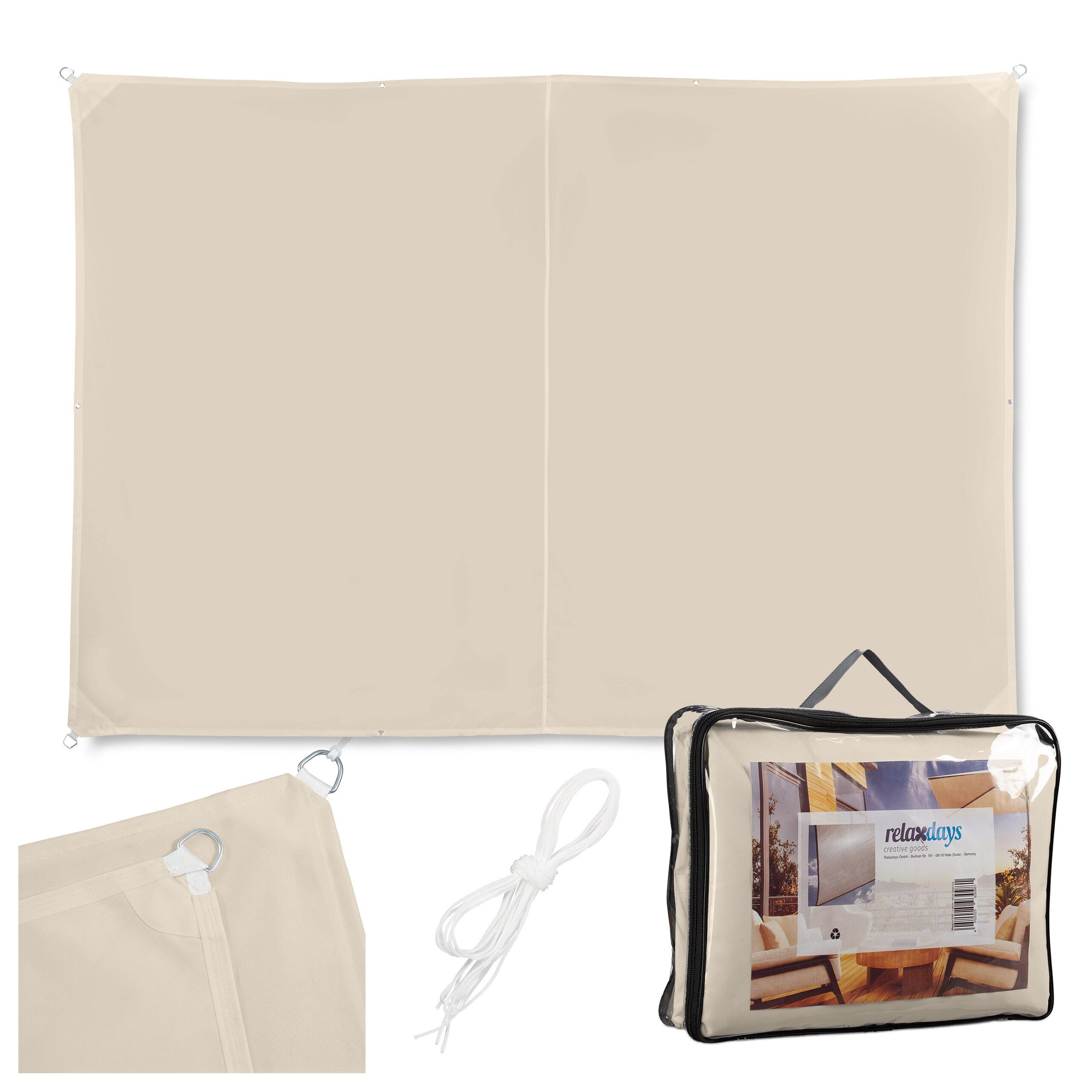 relaxdays Sonnensegel Rechteckiges Sonnensegel beige, 2 x 3 m