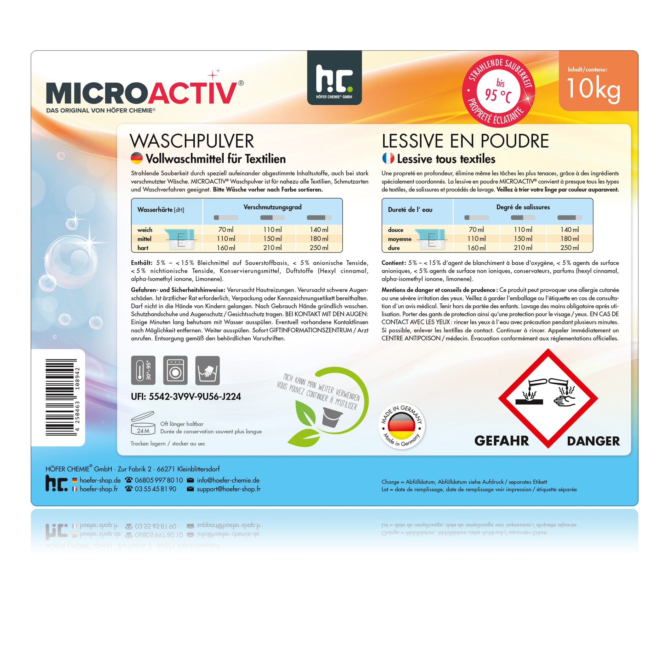 Höfer Chemie GmbH 10 kg Microactiv® Waschpulver Vollwaschmittel Grundreiniger
