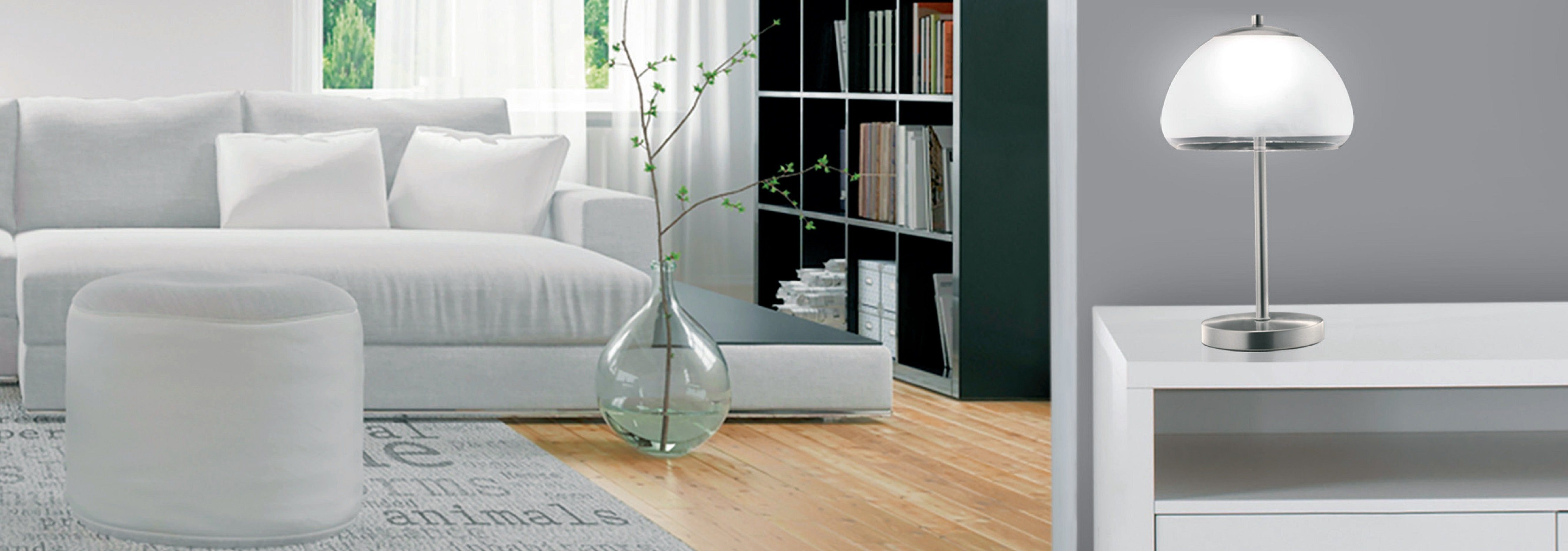 TRANGO LED Tischleuchte, Dimmfunktion, 2017-93T *STUFENLOS DIMMBAR* LED Schreibtischlampe in Nickel matt mit satinierte Glasschirm *DALLAS* Tischleuchte, Nachttisch & Fensterbank Lampe, inkl. 1x 5 Watt LED Modul 3000K warmweiß