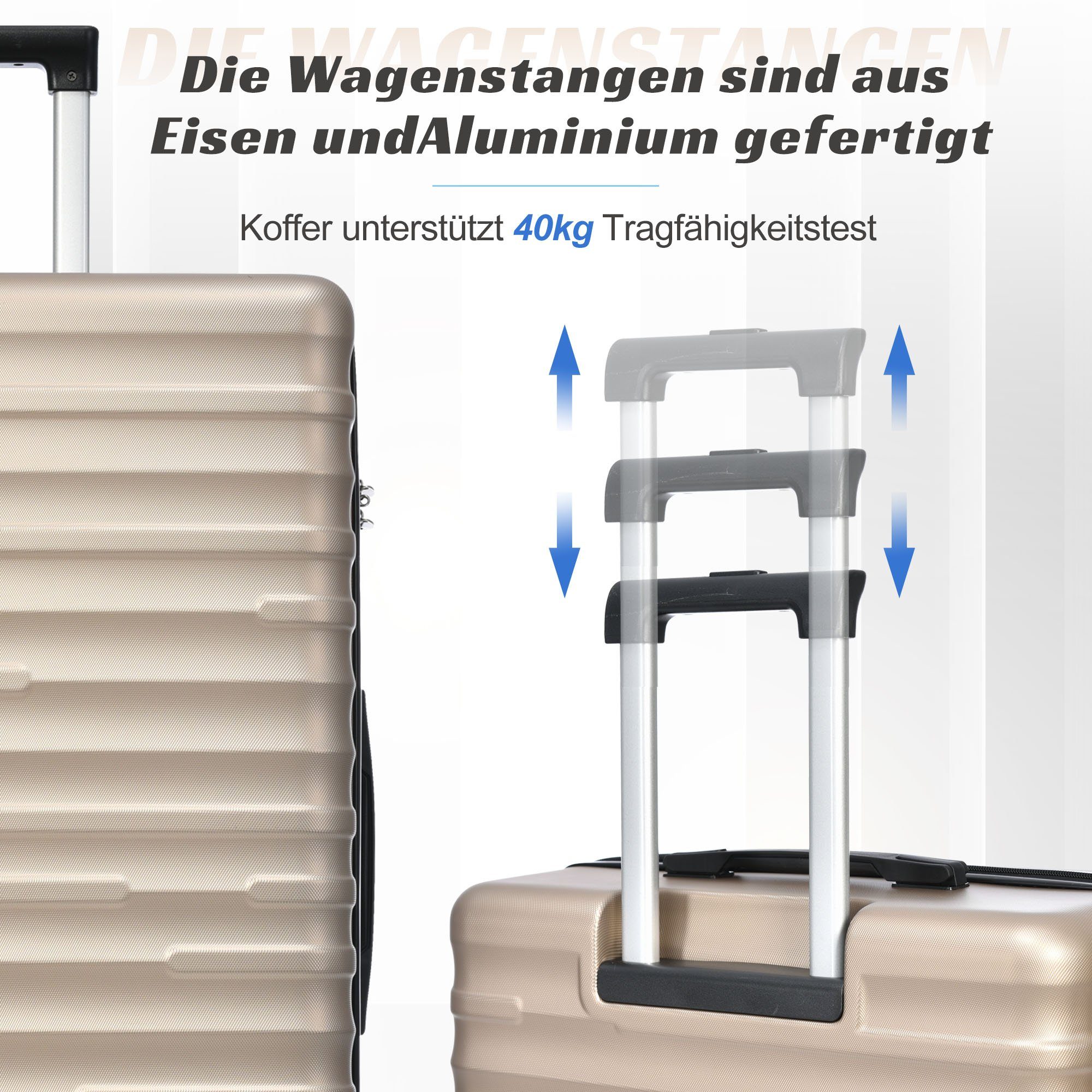 Merax Hartschalen-Trolley aus ABS mit TSA-Zahlenschloss und 4 Doppelrollen, Reisekoffer, Trolleyset, Hartschalenkoffer, 3 Teilig Kofferset