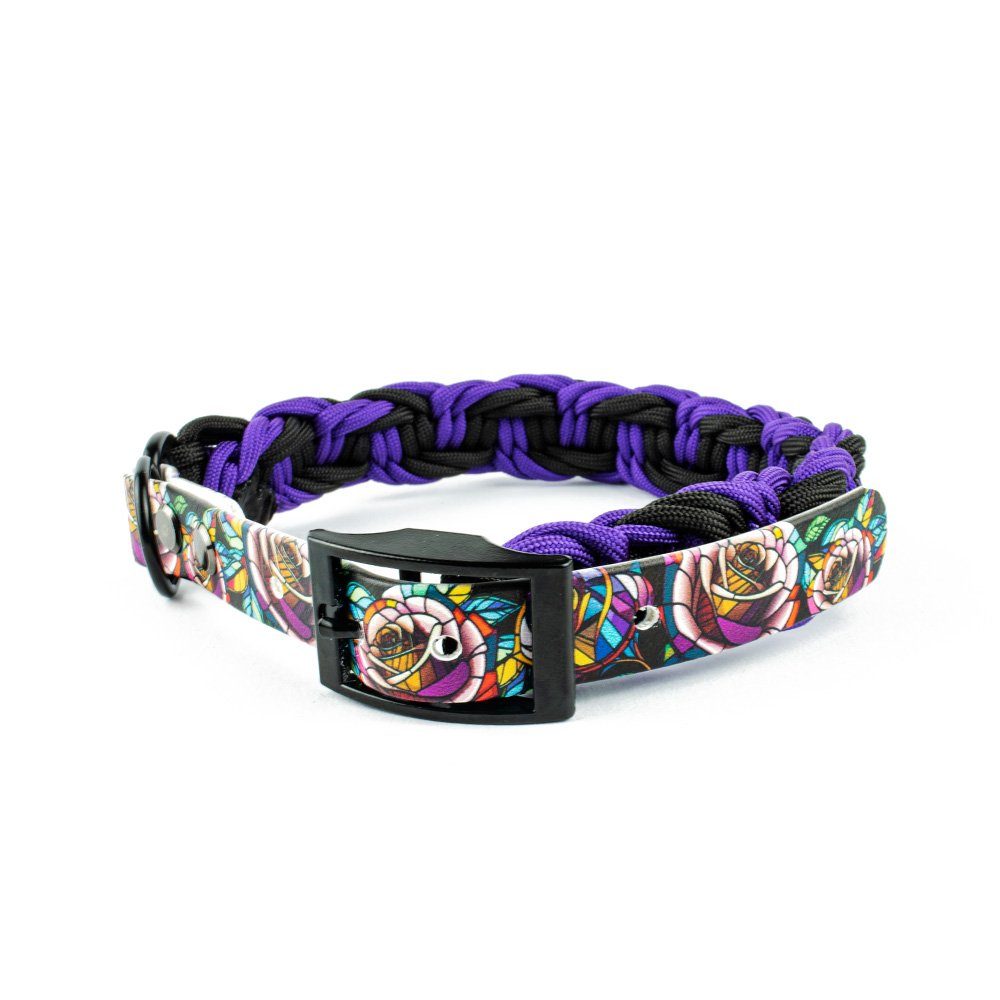 Tierluxe Hunde-Halsband Purple Rose, Biothane, Paracord, Handgemacht