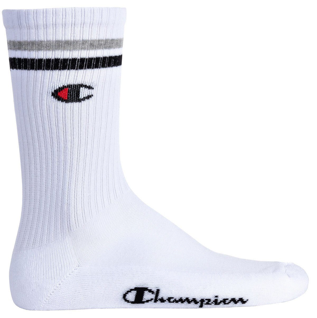 Champion - Socken, 3 Paar Kurzsocken Unisex Crew Socken, Logo Schwarz/Weiß/Grau