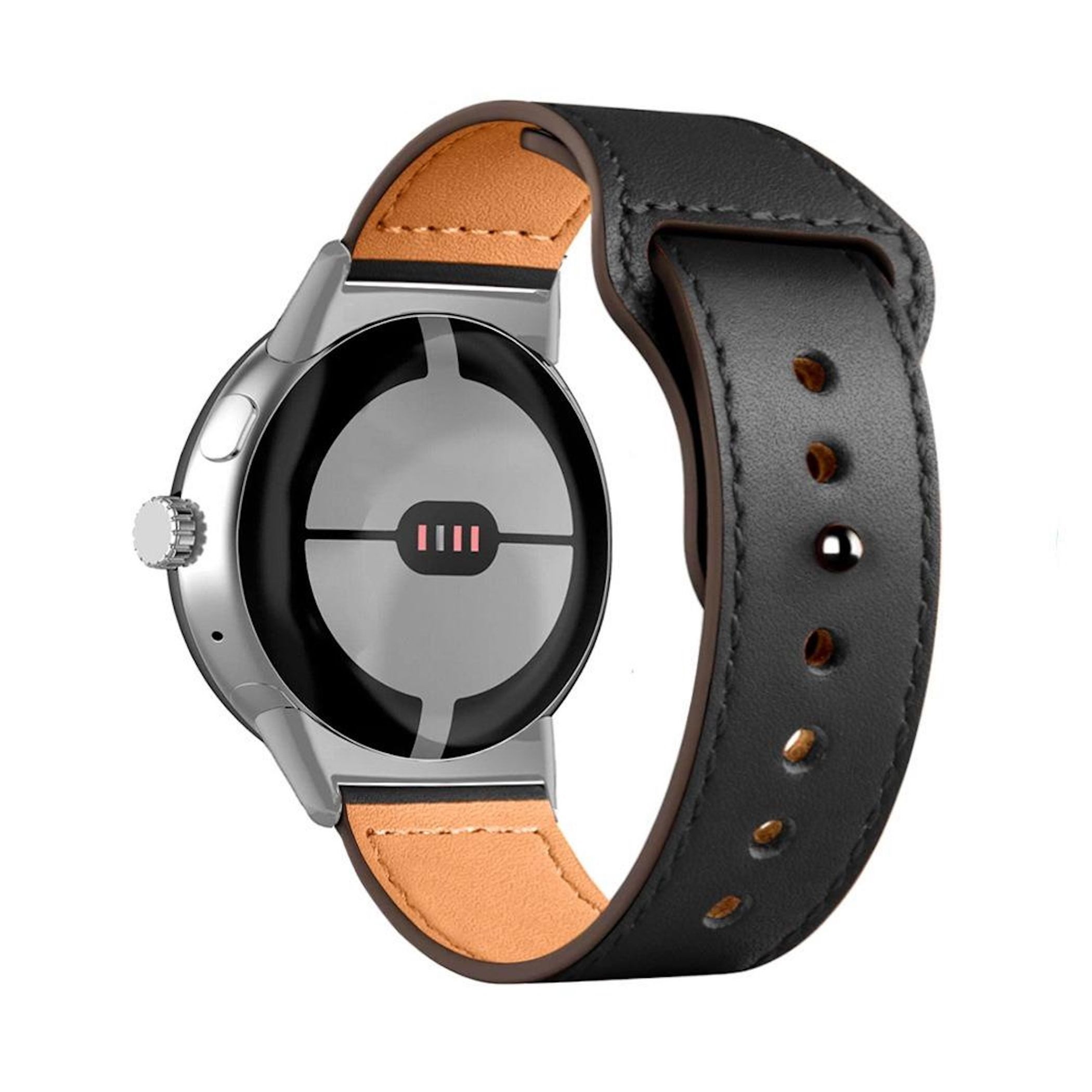 Wigento Smartwatch-Armband Für Google Pixel Watch 4 / 3 45mm Leder Premium Ersatz Armband Schwarz, Echtleder, Edelstahl Schließe