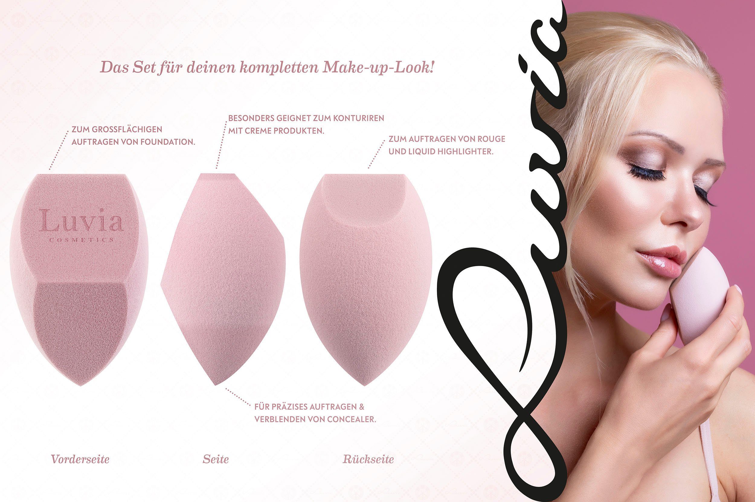 Luvia Cosmetics cosmetic brush set Prime Vegan Candy, 10 pieces, with 7 brushes made of Nurai hair, sponge and cleaning mat, vegan.