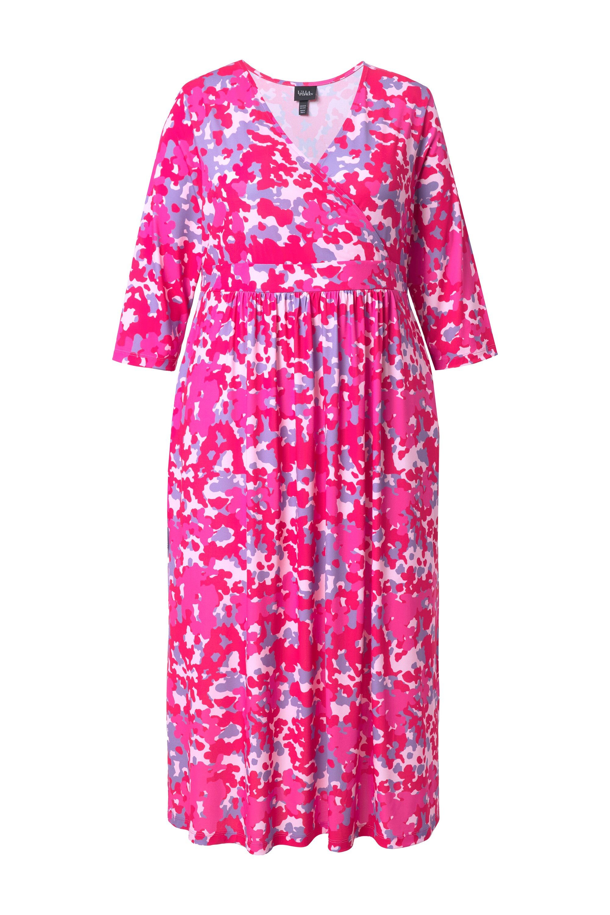 Ulla Popken Maxikleid Maxikleid Wickeloptik A-Linie V-Ausschnitt 3/4-Arm