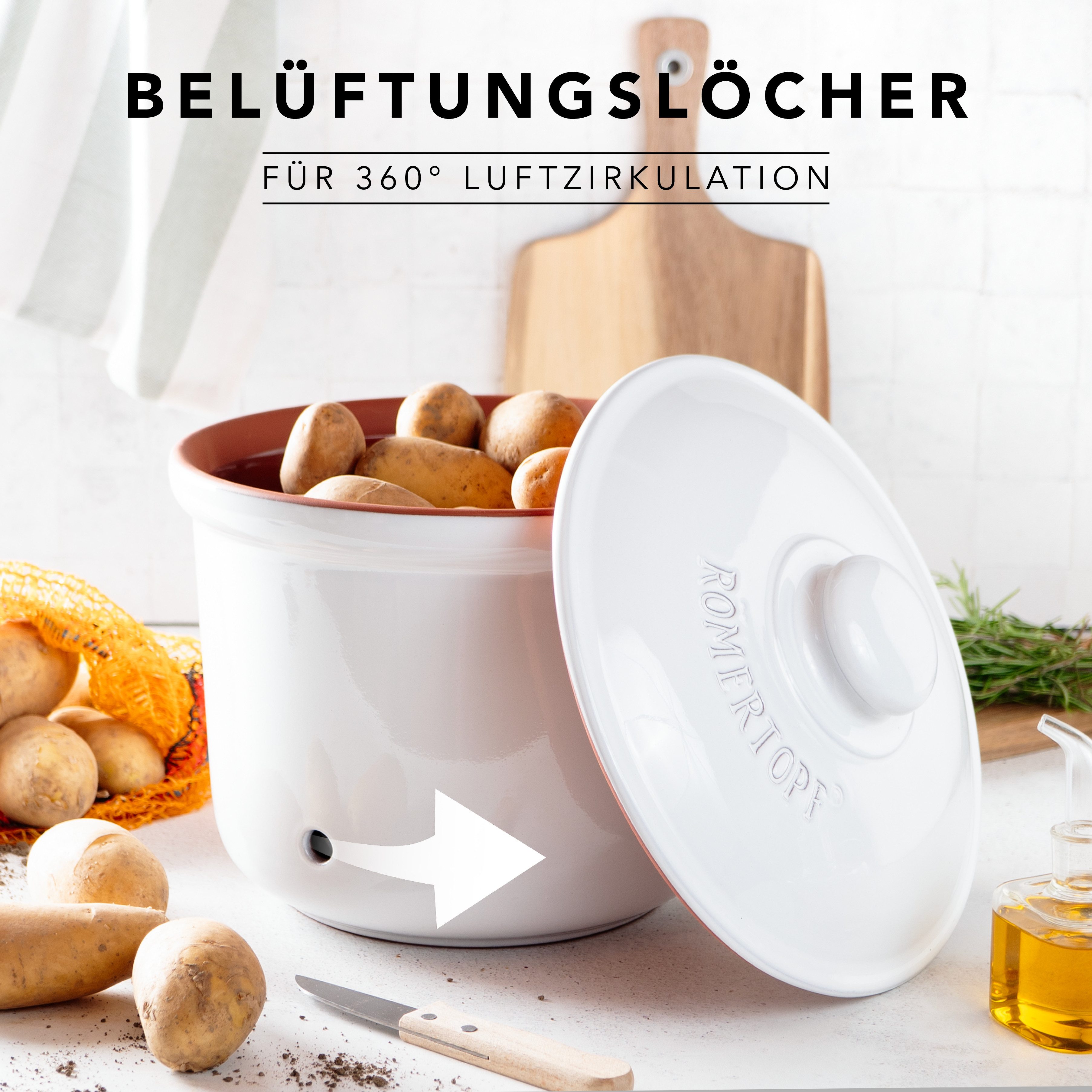 RÖMERTOPF Vorratsdose Frische-Topf 3er Set, Weiß, Keramik, (Set), aus Naturton