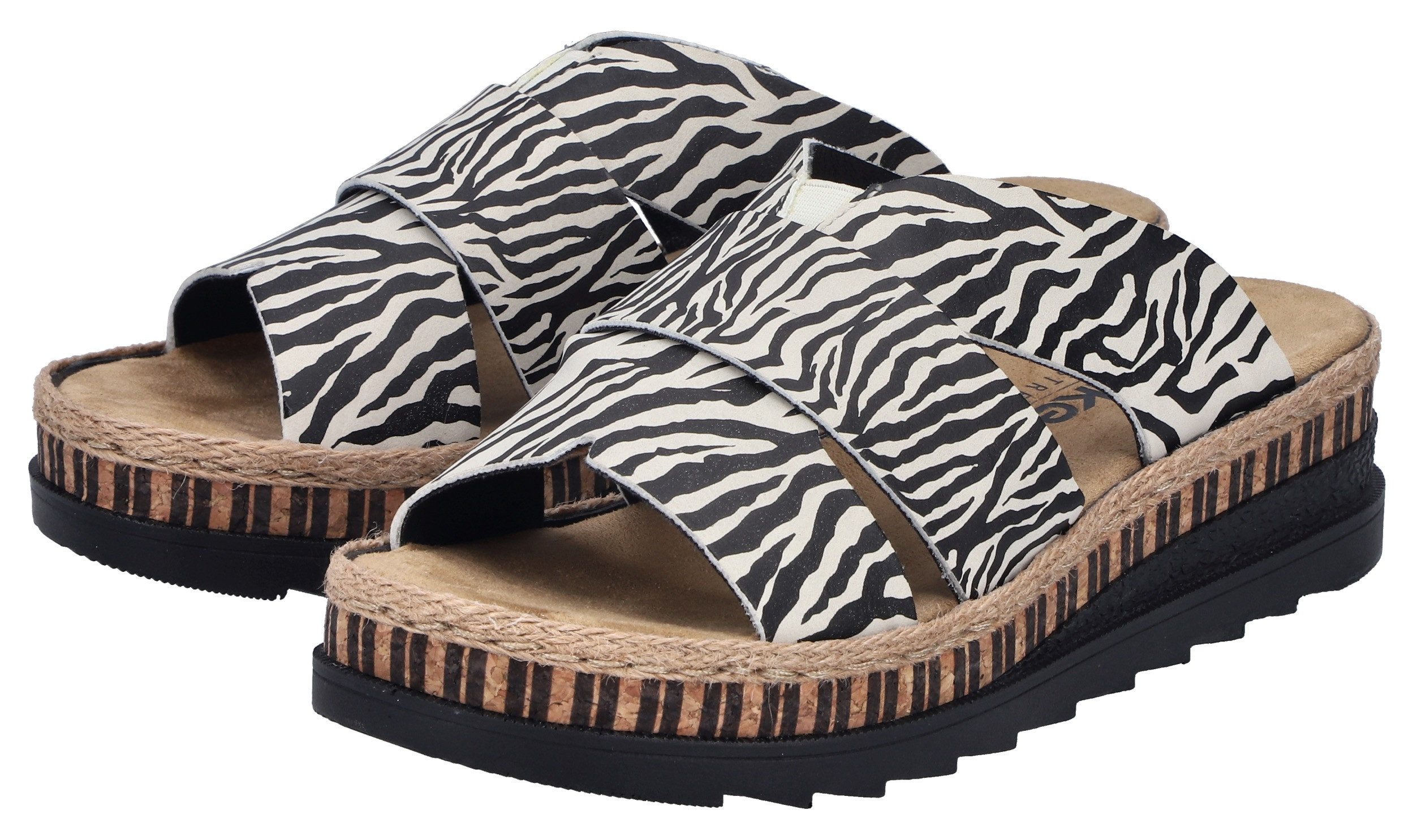 Rieker Pantolette Keilabsatz, Sommerschuh, Schlappen mit Juteumrahmung