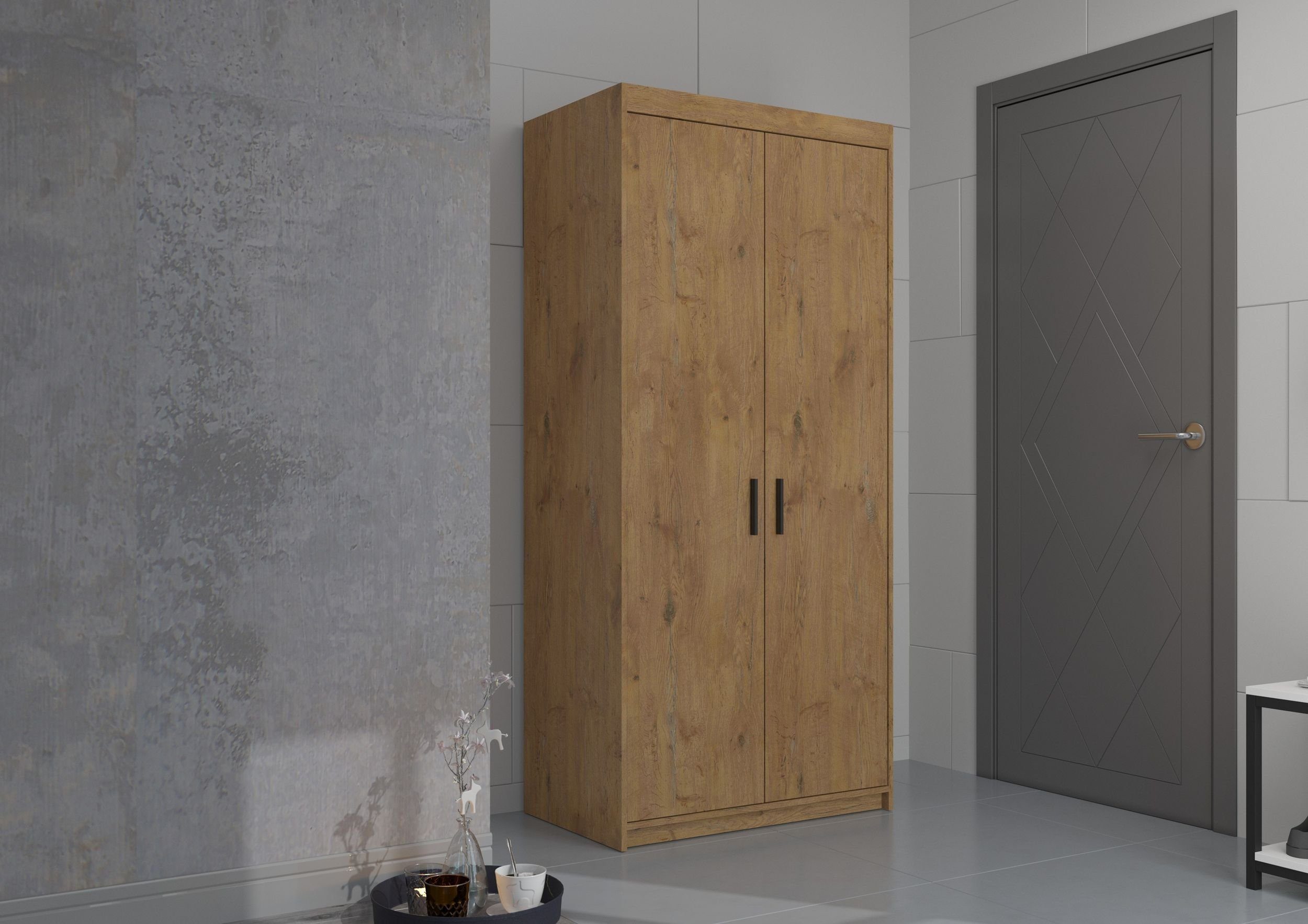 Küchen-Preisbombe Drehtürenschrank Elena 2-türig Kleiderschrank Wäscheschrank Schrank Eiche Lefkas