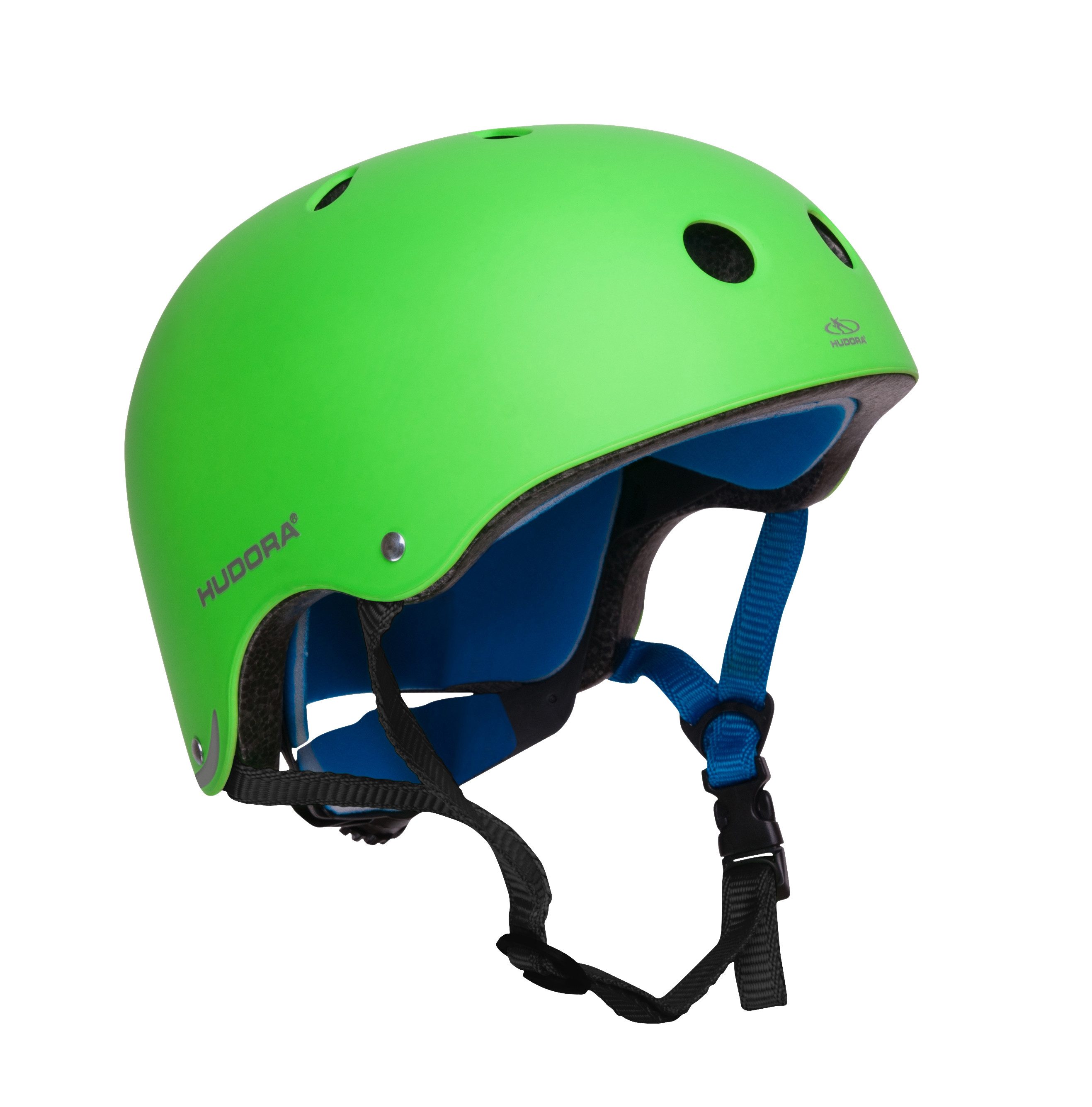 Hudora Skatehelm / Fahrradhelm für Kinder Anthrazit / Grün, Gr. 51-60 51-55 56-60, S-M, größenverstellbarer Allrounderhelm mit Schnellverschluss