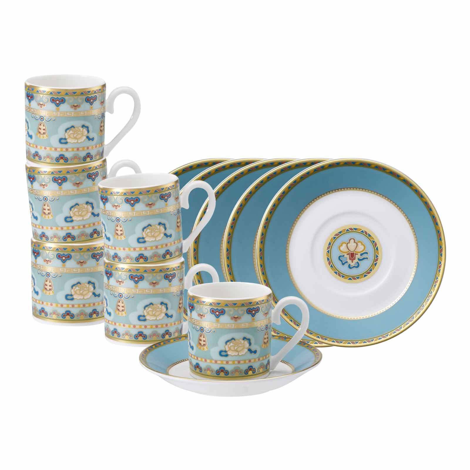 Villeroy & Boch Tasse Samarkand Aquamarin Espressotassen mit Untertassen, 12-tlg., Porzellan