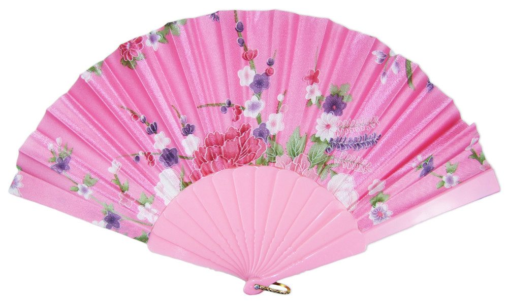 Wolkenweis Kostüm Romantischer Fächer mit Blumendruck, Rosa