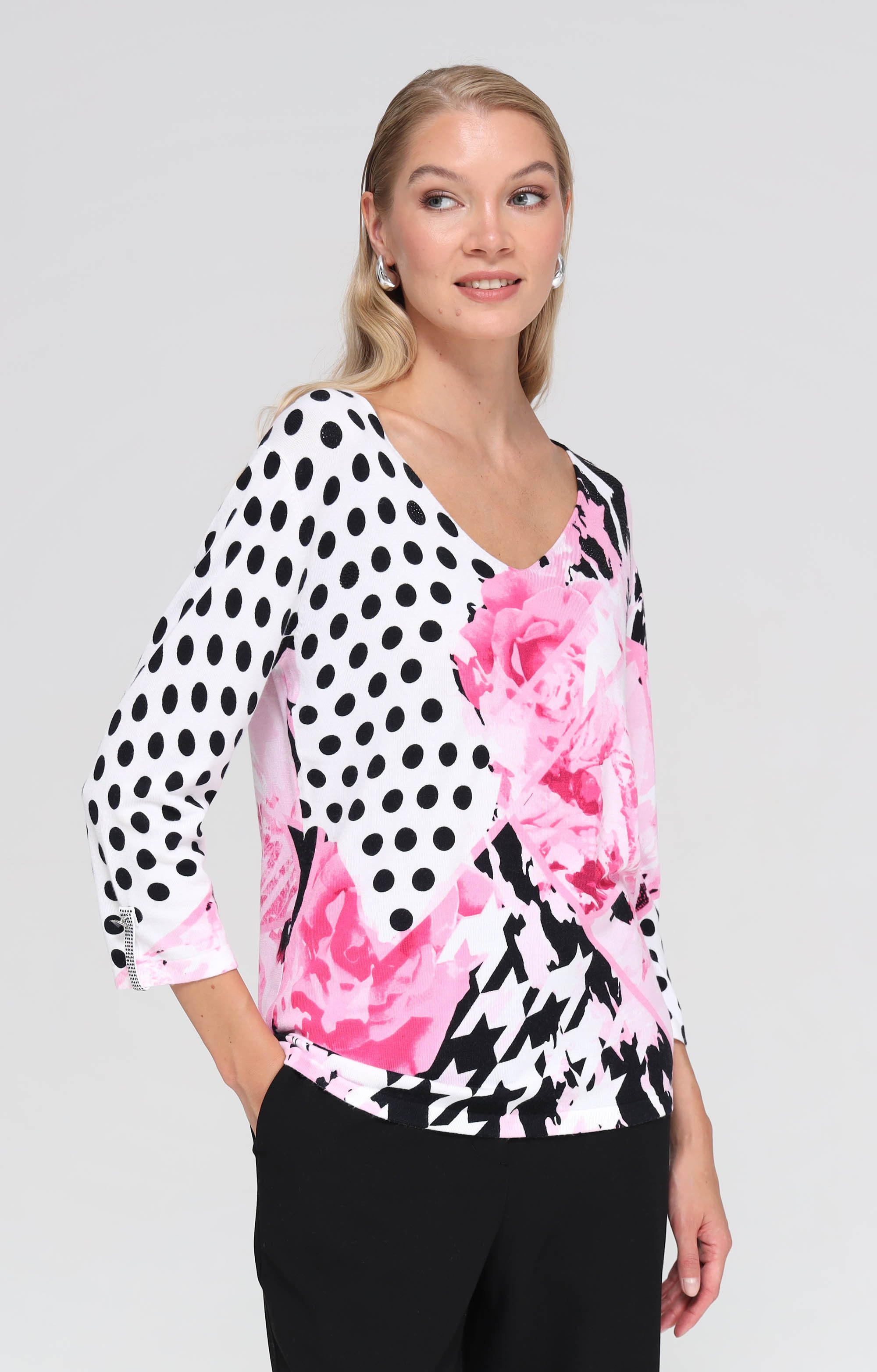 Passioni Strickpullover mit floralem Punkte-Print und günstig online kaufen