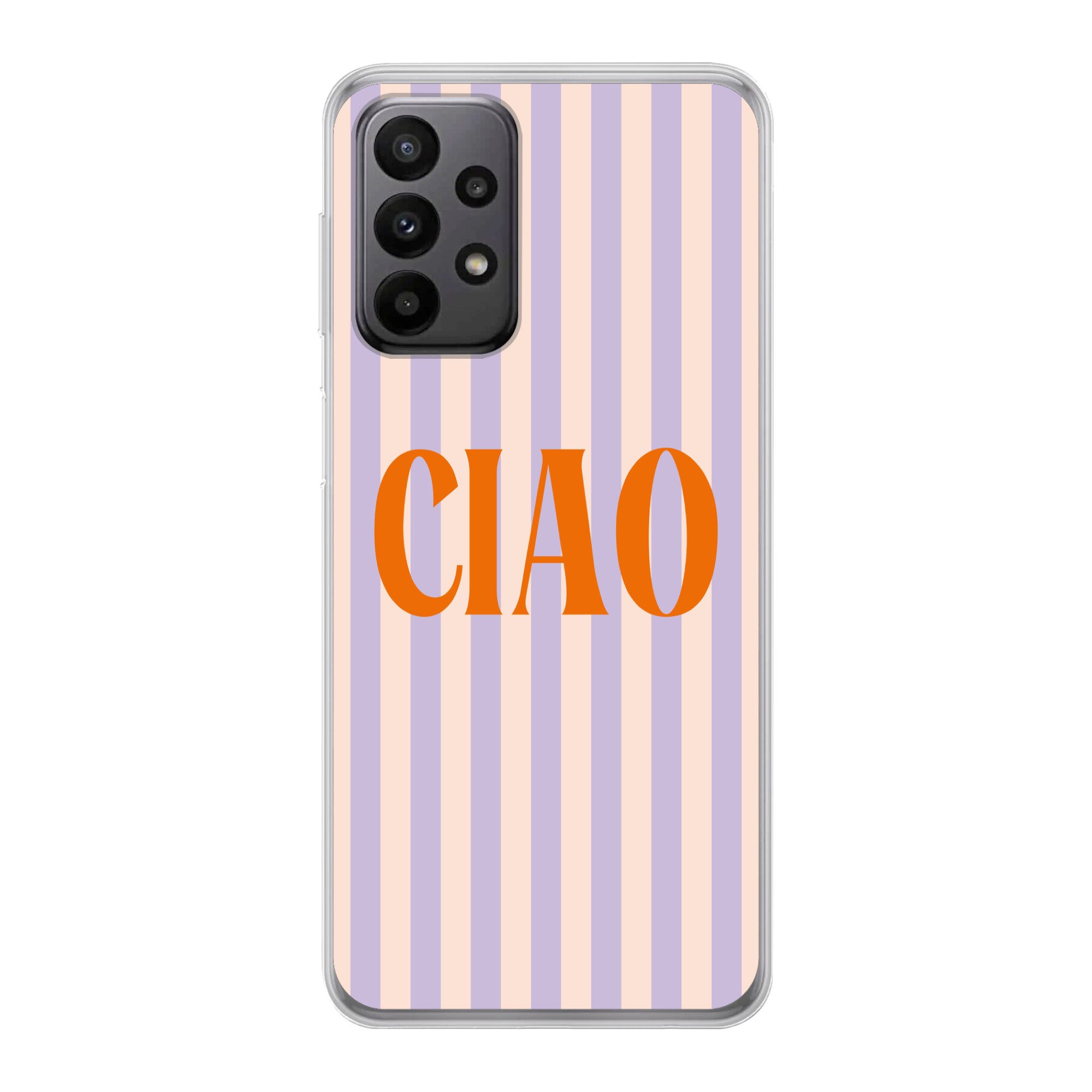 MuchoWow Handyhülle für Samsung Galaxy A23 5G Ciao - Zitat - Pastell - Streifen, Smartphone-Bumper, Print, Handy Schutzhülle Dünn
