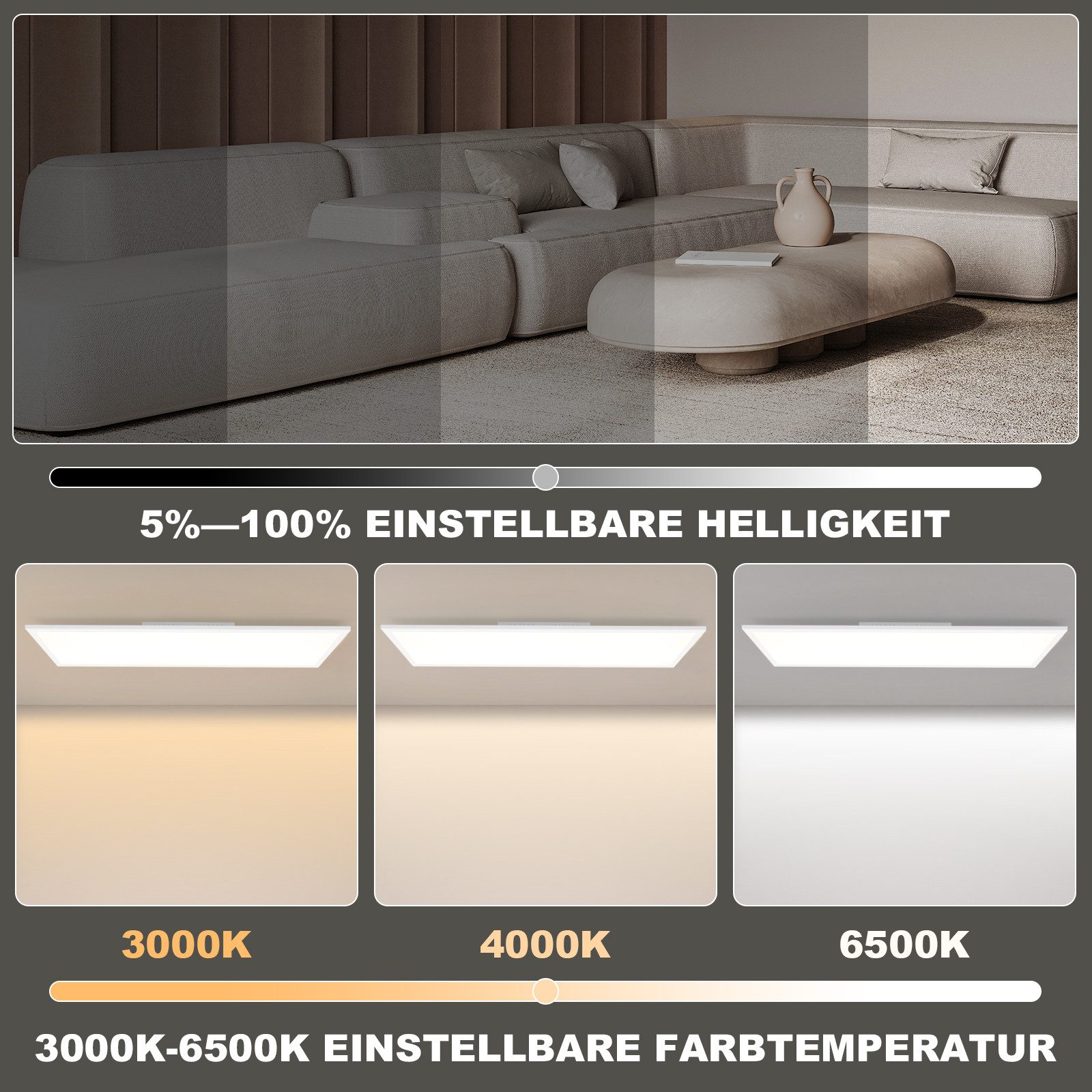 ZMH LED Deckenleuchte Wohnzimmer Dimmbar Deckenpanel Lang RGB Farbwechsel Küche Party, Augenschutz, Einfache Installtion, LED fest integriert, RGB, 100x25 Modern Bürolampe für Werkstatt Flur mit Fernbedienung