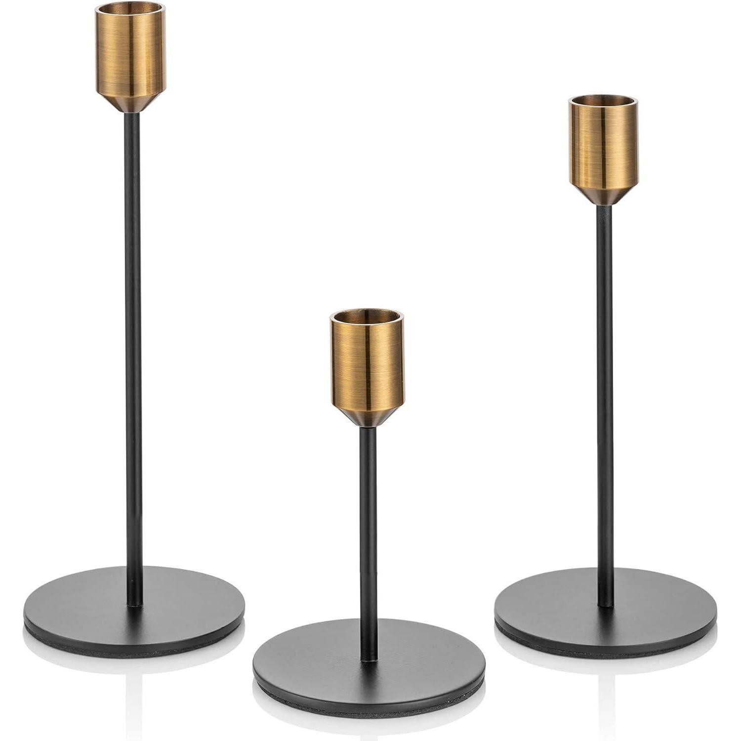 LuxusKollektion Kerzenständer Kerzenständer 3er-Set Gold Schwarz Metall Vintage Modern 24/20/14cm