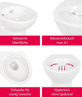 aquaSu Tiefspül-WC, bodenstehend, Abgang senkrecht, Stand WC, spülrandlos, oval, Sanitärkeramik, weiß, 550697