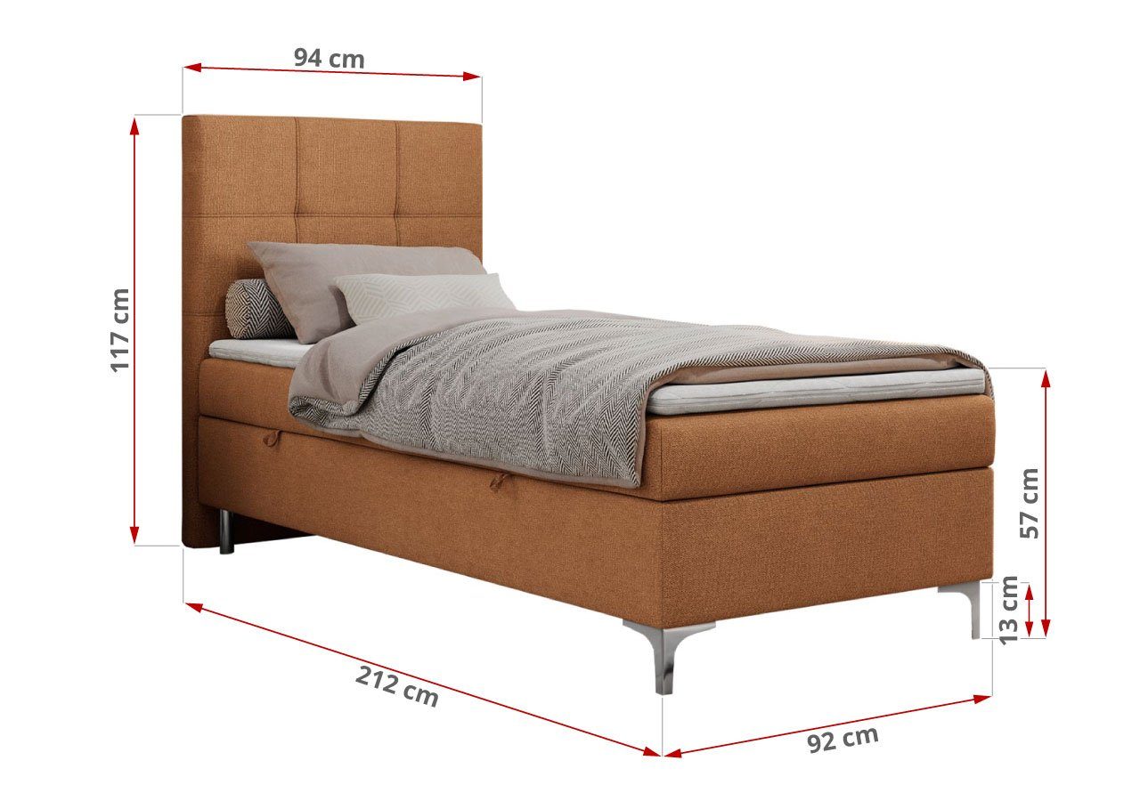- Bett Modern Bett, 90x200cm mit SIMON 90, MÖBEL MKS Multipocket-Matratze Boxspringbett
