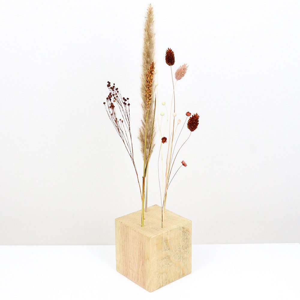 Trockenblume FlowerBar CUBE “GOLD RICHTIG”, Holzwürfel mit Trockenblumen, Eiche