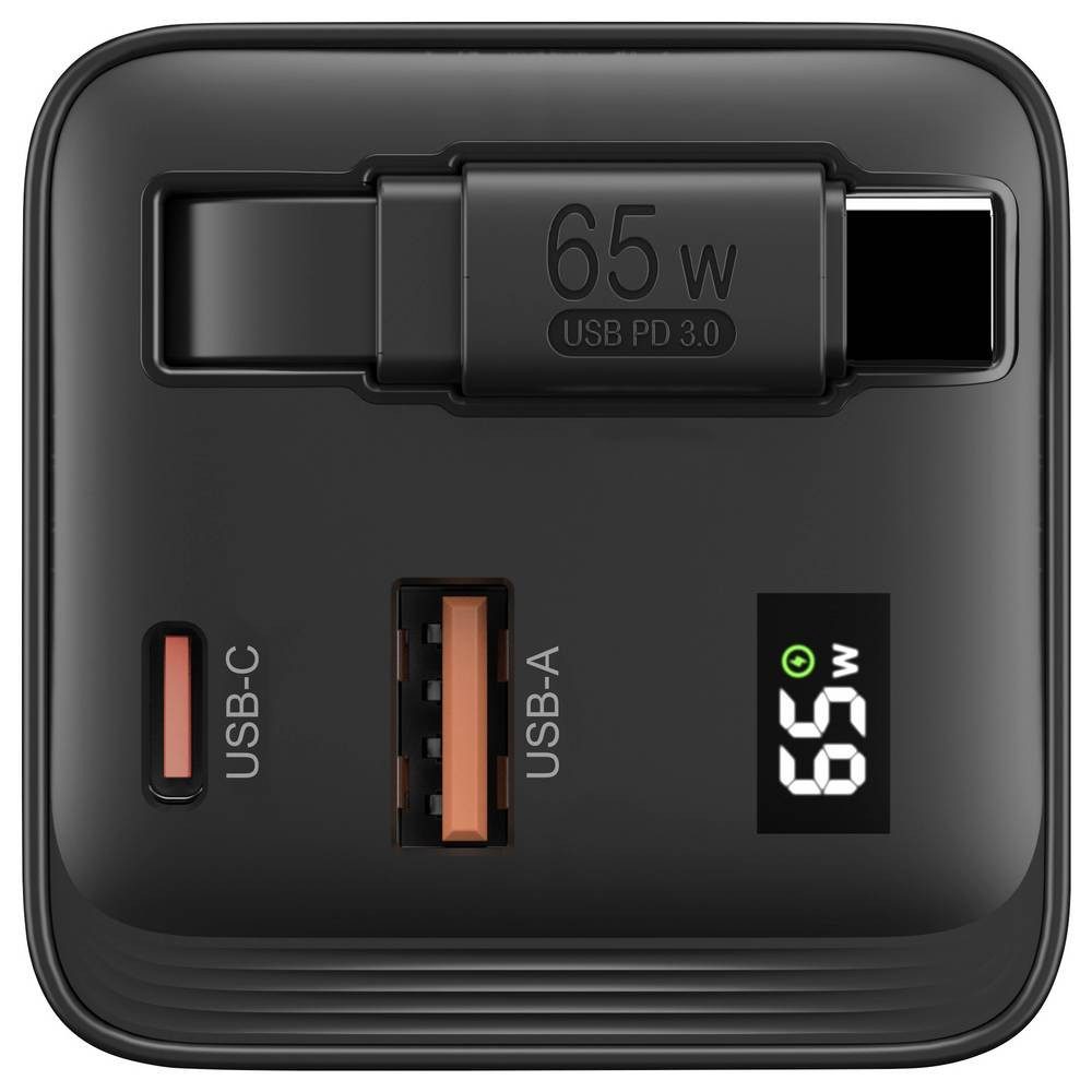 VOLTCRAFT USB-Steckerladegerät, 65 W, GaN mit Display VC-16619015 USB-Ladegerät (GaN, USB Power Delivery (USB-PD), Schnellladegerät)