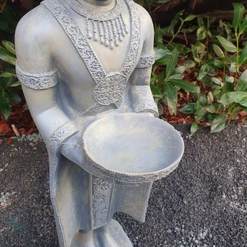 Aspinaworld Gartenfigur Tempelwächter Buddha Figur mit Schale 76 cm grau wetterfest