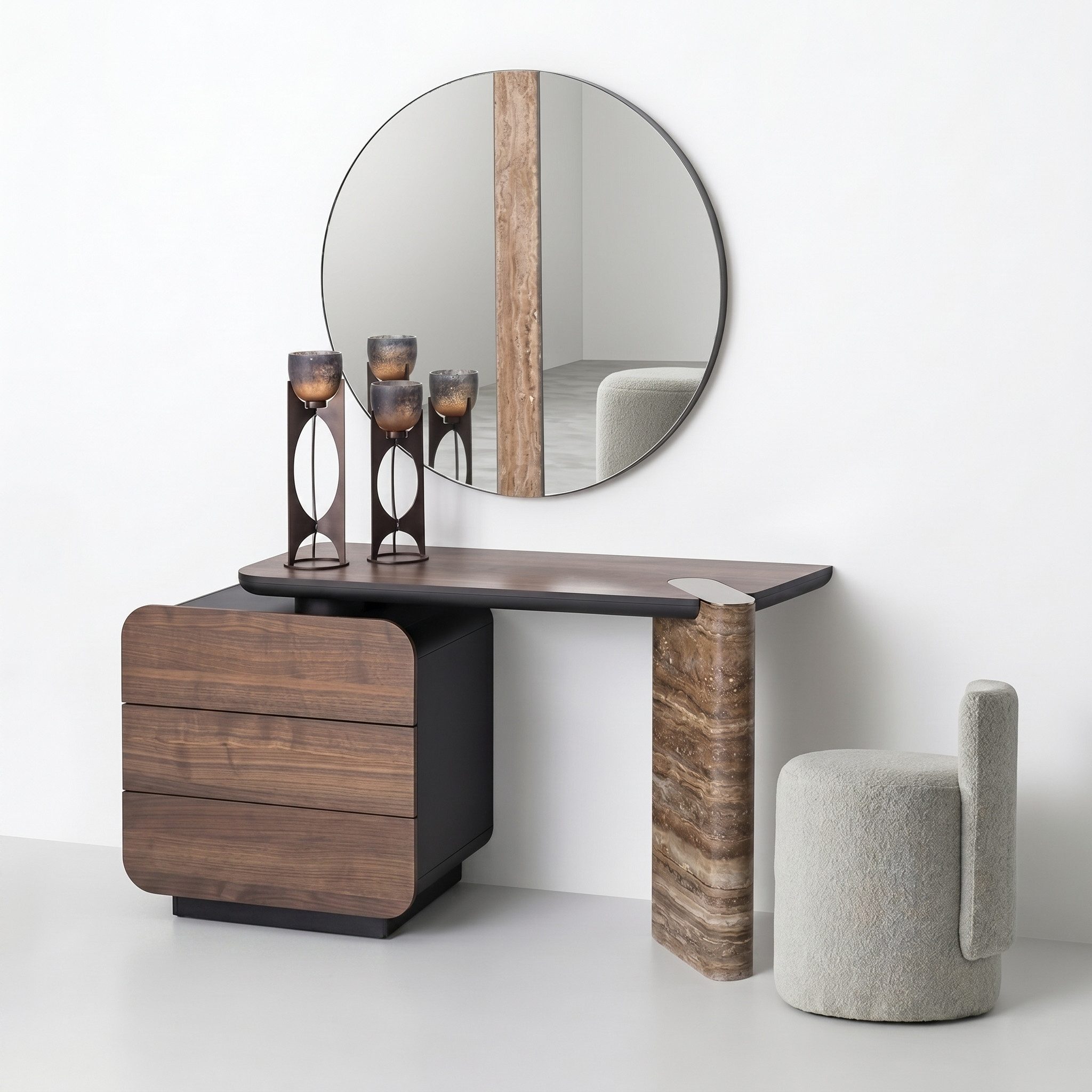 JVmoebel Schminktisch Schminktisch Set Modern Braun Stilvoll Spiegel Hocker Frisiertisch (3-St), Made in Europa
