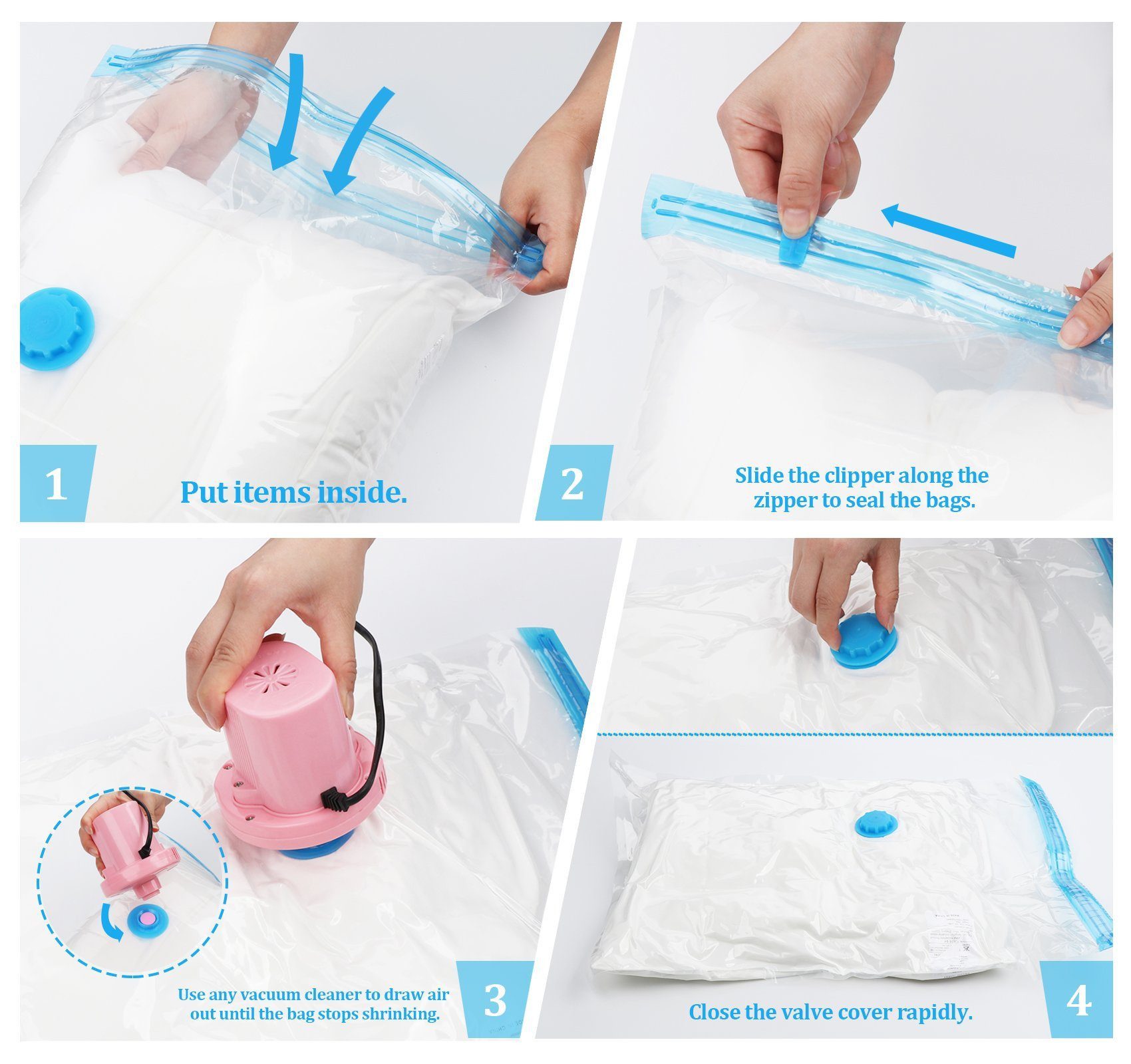 ElitVita Kleiderschutzhülle Vakuumierbeutel mit Pumpe,Wiederverwendbar,4verschiedenen Beutelgrößen (set, 12 St., 12 St. Vakuum Aufbewahrungsbeutel) Vakuumierbeutel,Kleiderbeutel für Kleidung,Kleiderschrank Reisen Umzug
