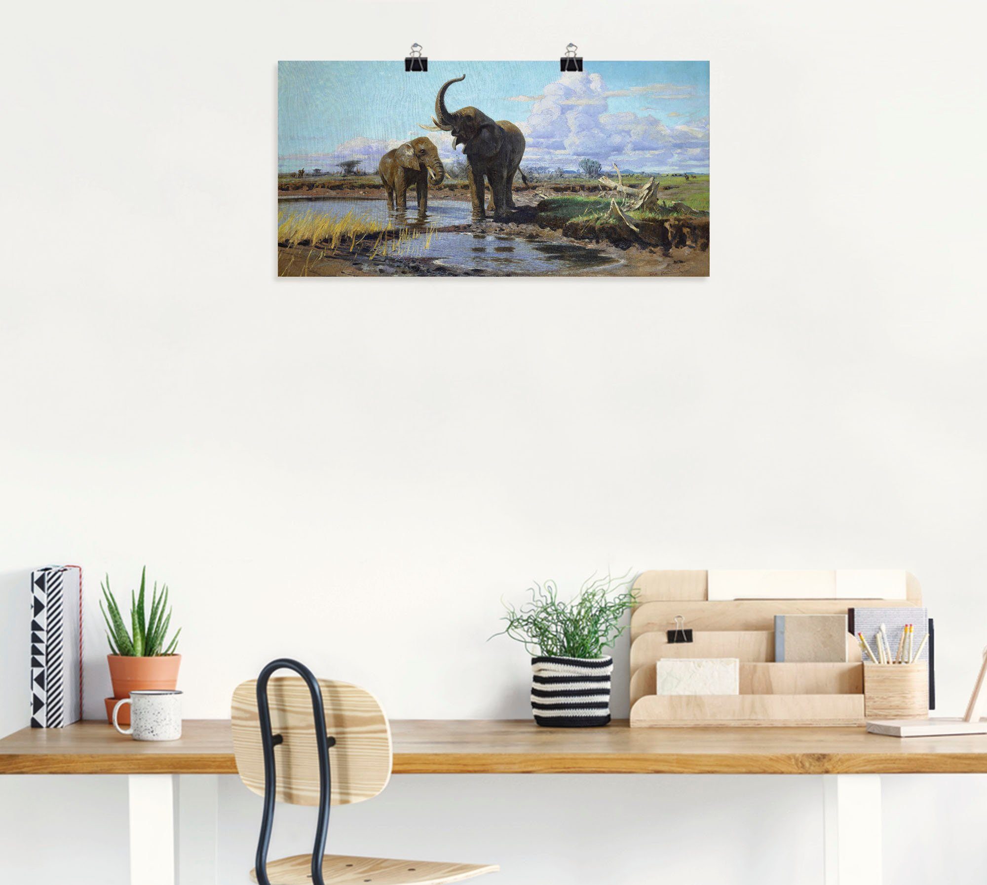Elefanten versch. an Artland oder Leinwandbild, Poster Wandaufkleber der als Wildtiere Wasserstelle., St), in Größen Alubild, Wandbild (1