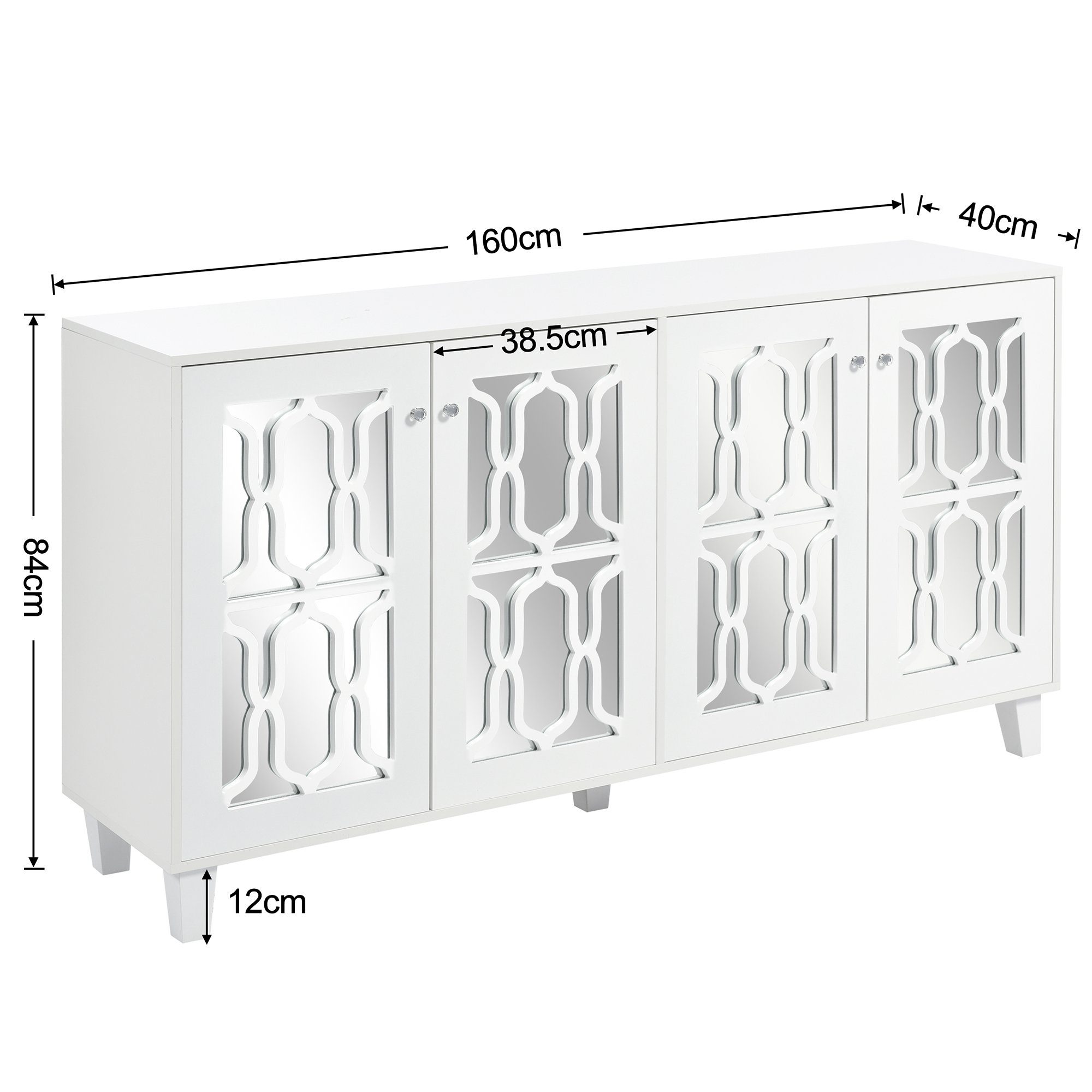 Flieks Sideboard (1 St), Schrank mit 4 Spiegeltür Anrichte Kommode Wohnzimmer Schlafzimmer