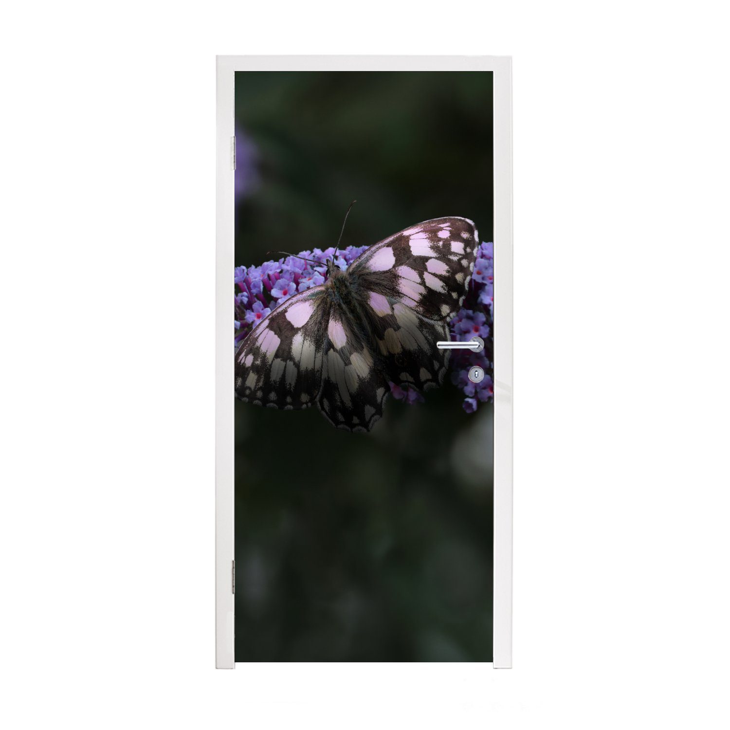 MuchoWow Türtapete Foto bedruckt, 75x205 Türaufkleber, Dunkles Matt, cm Fototapete Schmetterlingsstrauchs, St), eines für Tür, (1