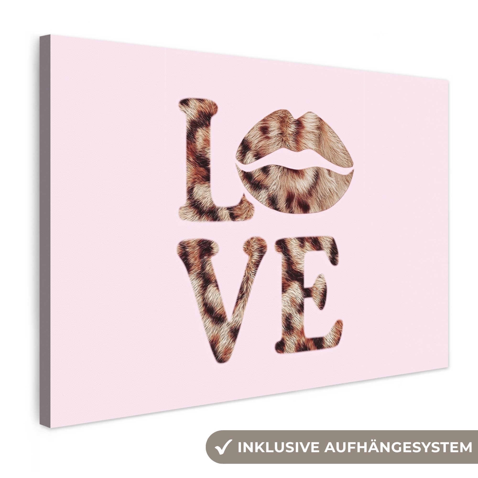 OneMillionCanvasses® Leinwandbild Text - Liebe - Panthermantel - Hellrosa, Fotodruck (1 St), Leinwandbilder XXL Wohnzimmer, Deko Aesthetic 150x100 cm