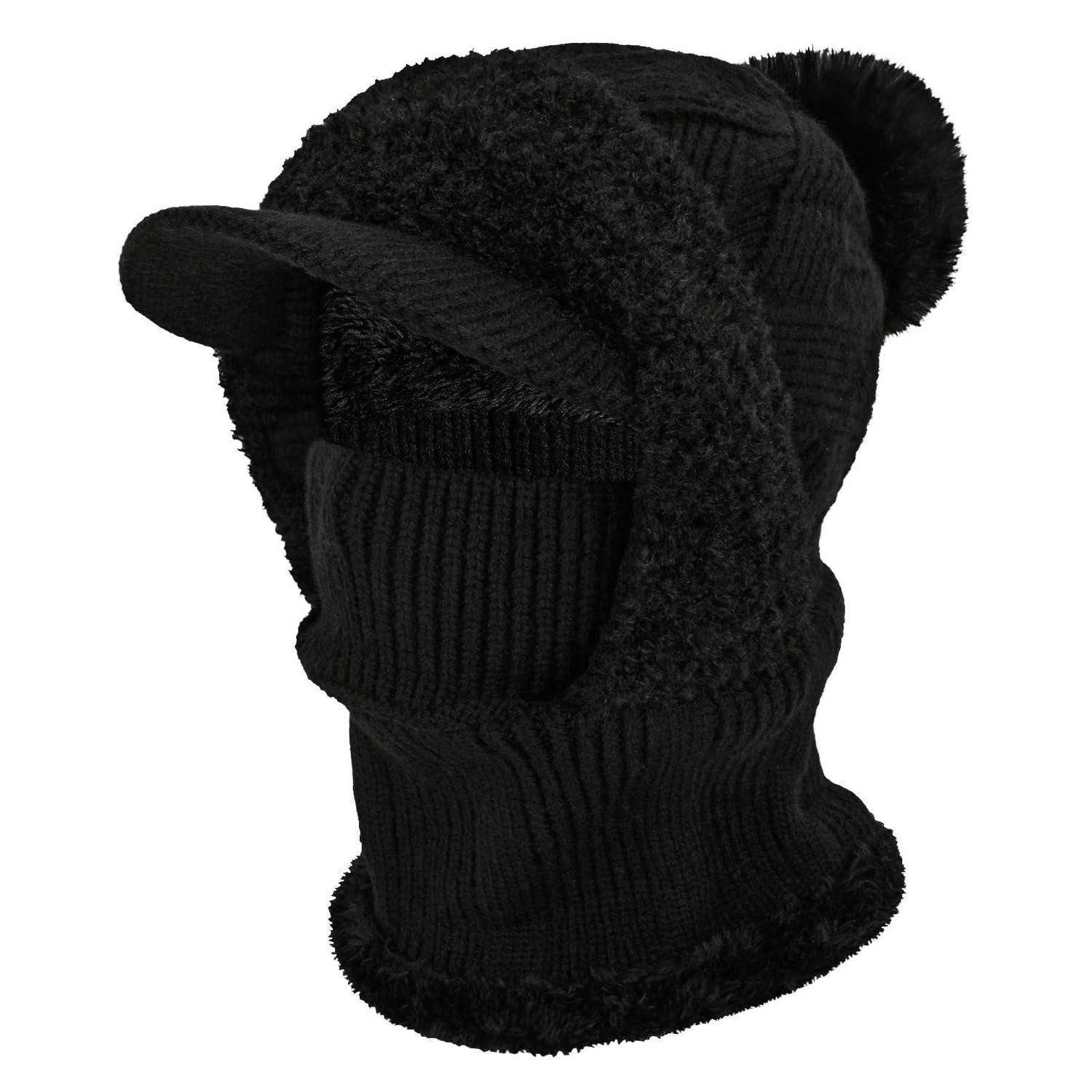 Sturmhaube Strickmütze Damen Beanie Halswärmer Balaclava Outdoor Schwarz