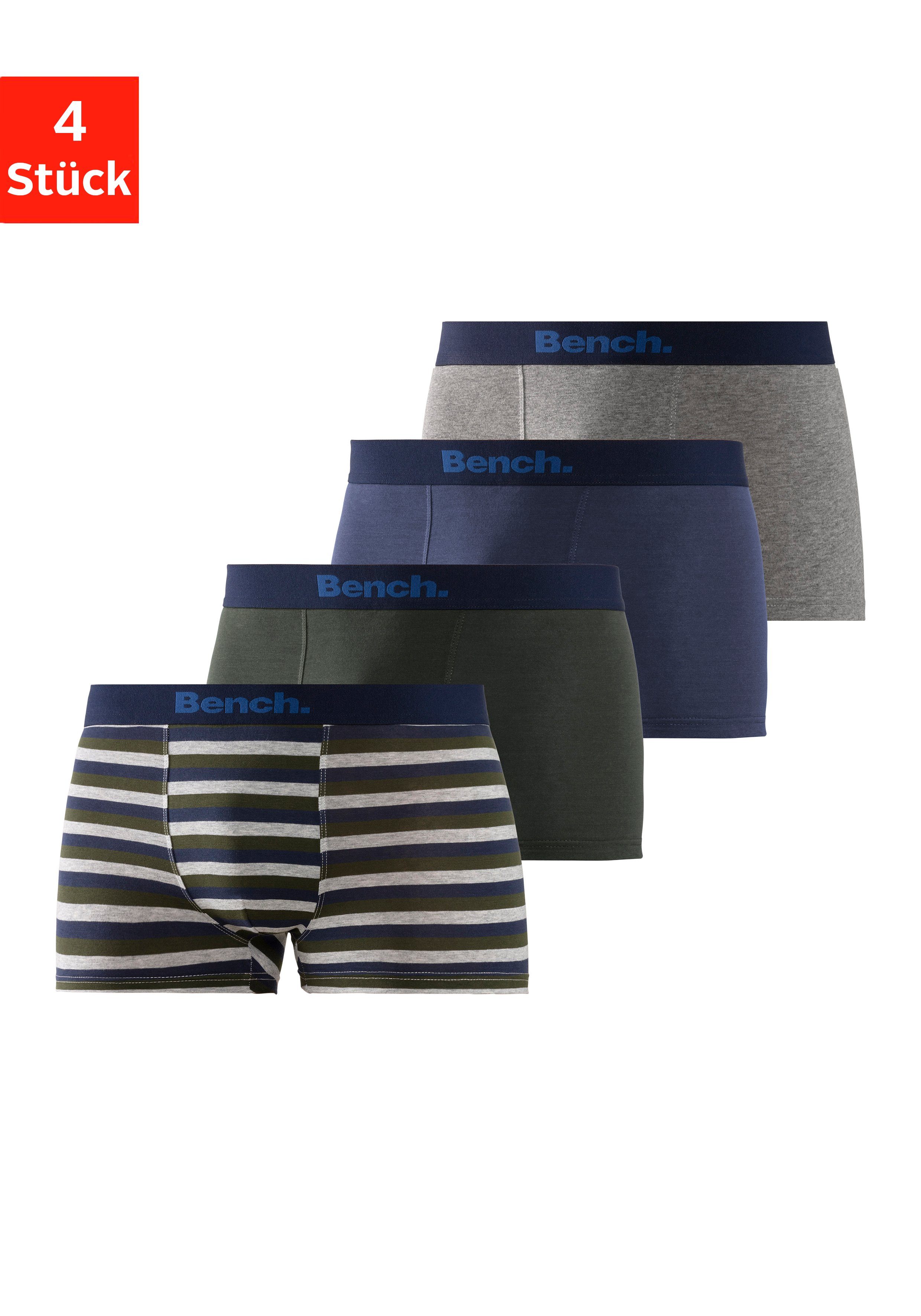 Bench. Boxer (Packung, 4-St) mit modischem Streifen oder unifarben olivgrün-gestreift, olivgrün, grau-meliert, navy