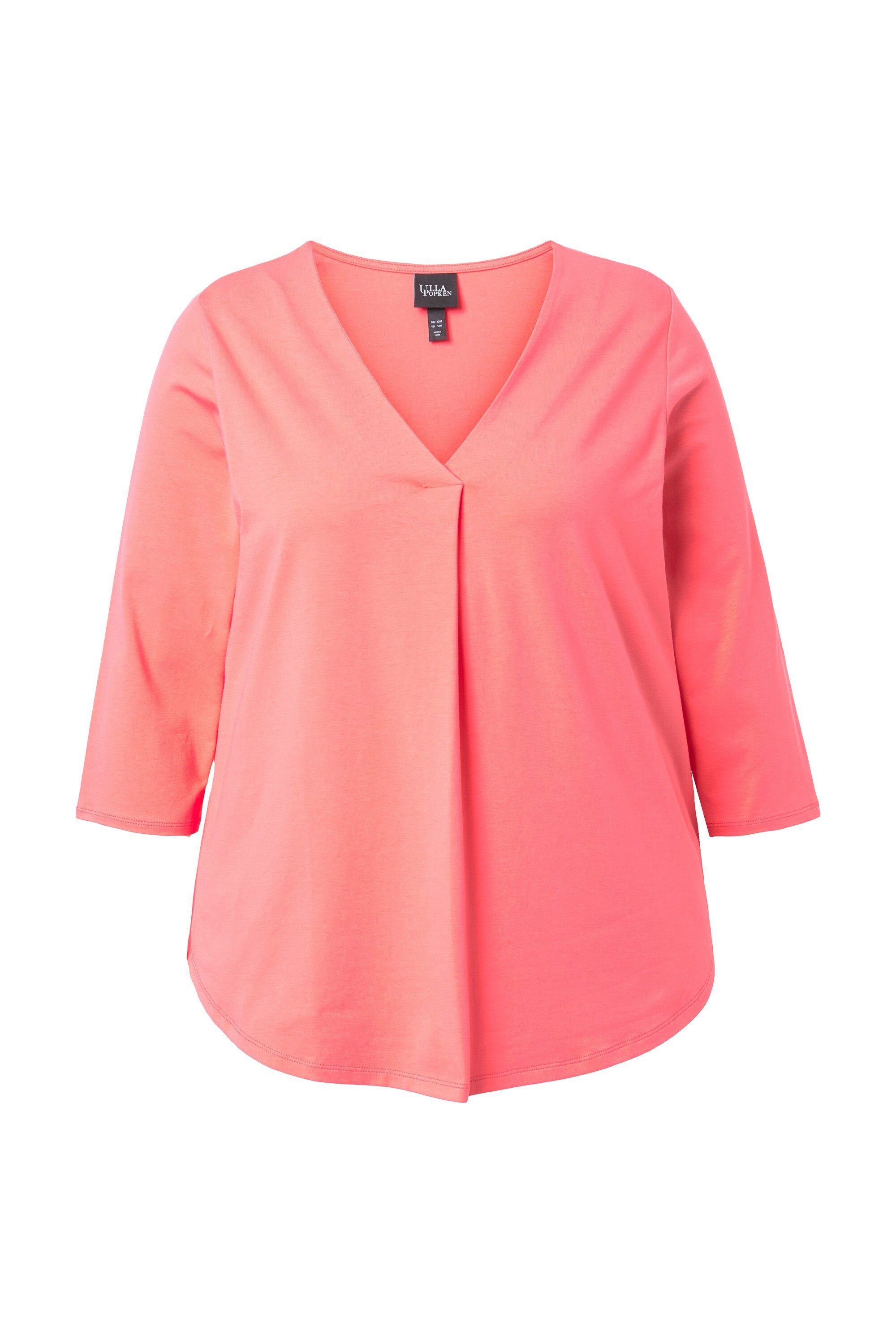 T-Shirt Shirt Zierfalte A-Linie V-Ausschnitt 3/4-Arm