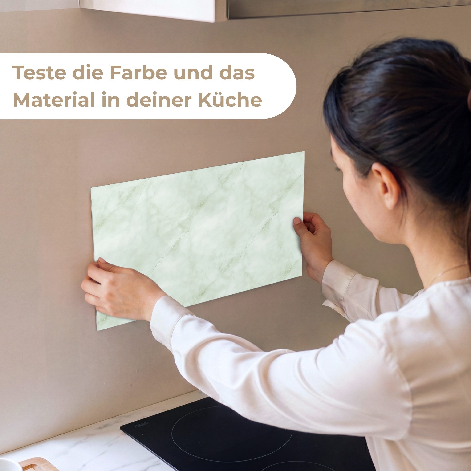 KitchenYeah Küchenrückwand Muster selbstklebend (keine Folie) Grün - Marmor - Fließende Adern, (1-tlg), Spritzschutz, Küche, Rückwand, Küchenwand, Küchenfront, 30x20 cm